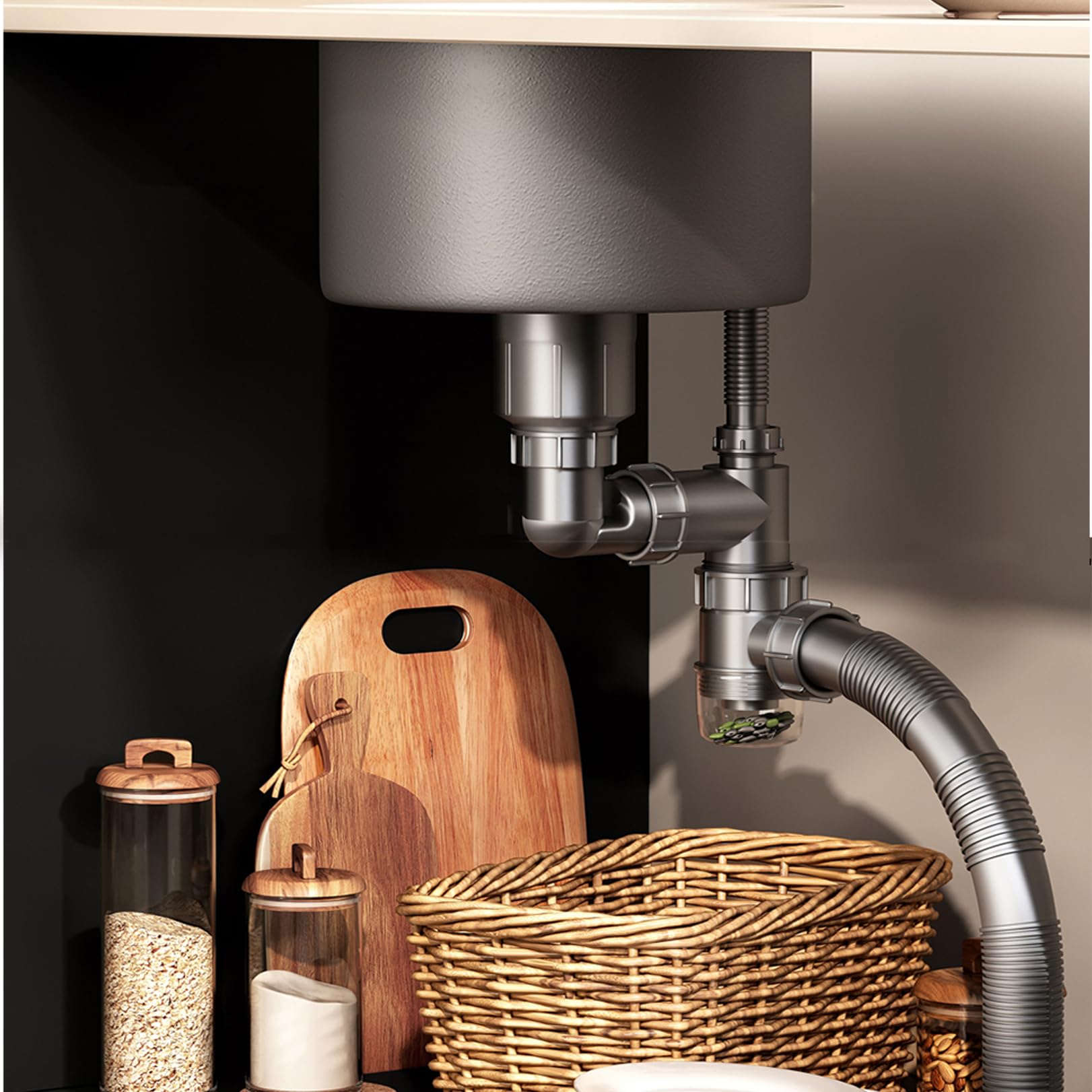 Fregadero de Acero inoxidable para cocina, 1 cubeta con accesorios, lavabo Redondo incorporado, grifo multifuncional giratorio de 360°, fácil de limpiar.