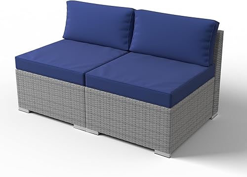 EAGLE PEAK Juego de 2 sofás de mimbre sin brazos para exteriores, sillas sin brazos para patio al aire libre con cojines extraíbles, sofá biplaza de