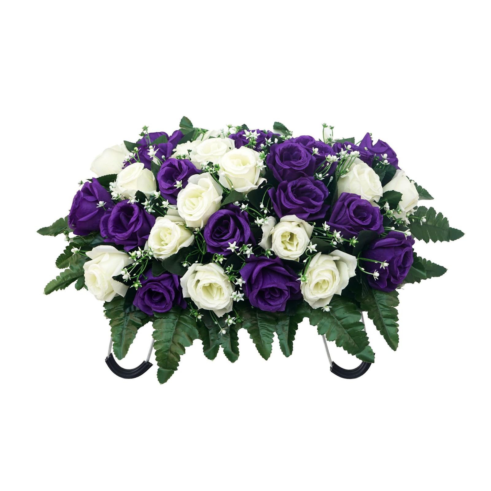Buxuaaaa Artificial Cemetery Flower Arrangement Realistic Rose Cemetery Tombstone Flower Wreath for Graveside Decoration Waterproof Grave