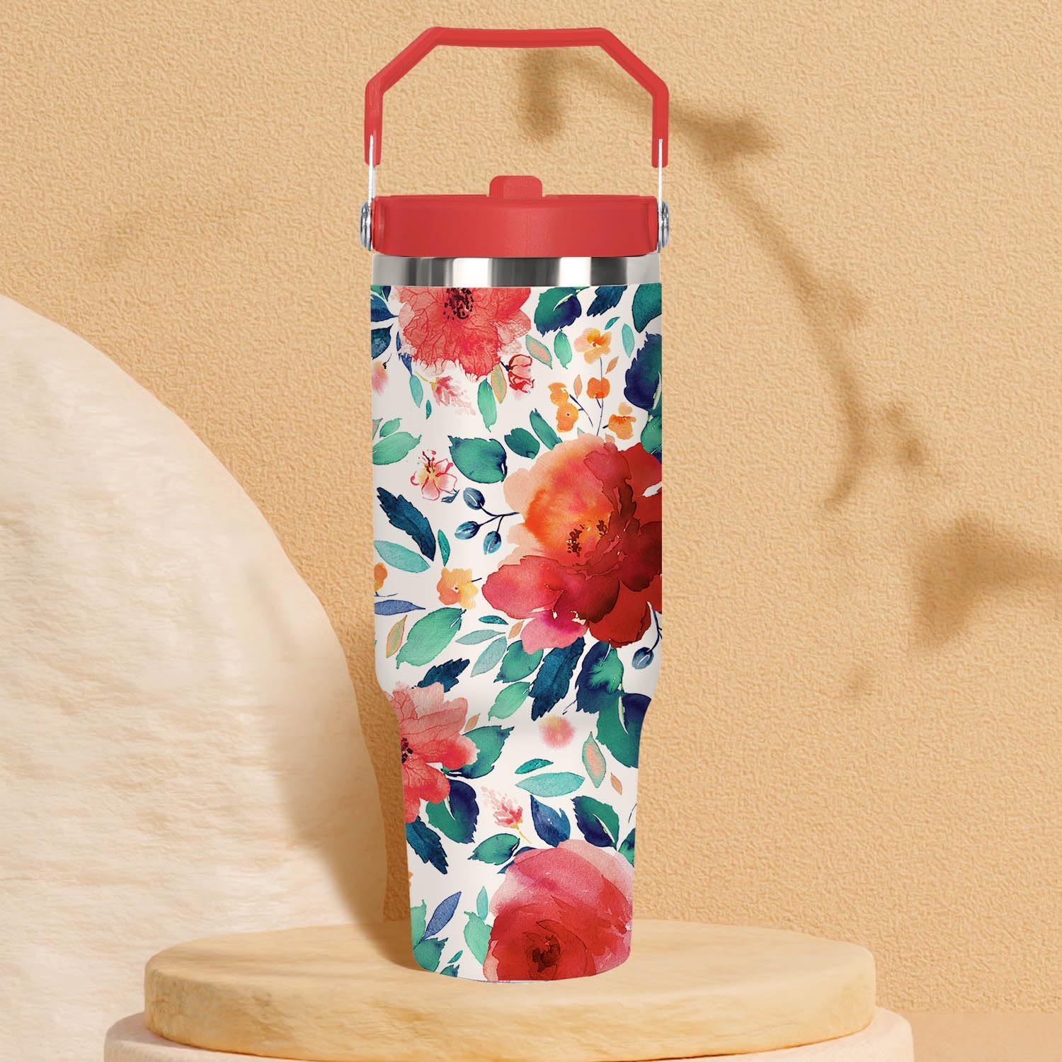 30 Oz Floral Stainless Steel Insulated Top Tumbler with Handle and Straw Lid Leak Proof, Coffee Travel Iced Cup Mug for Women, Mothers Day Birthday Christmas Gifts for Women Mom Girl Friend Wife - Image 2