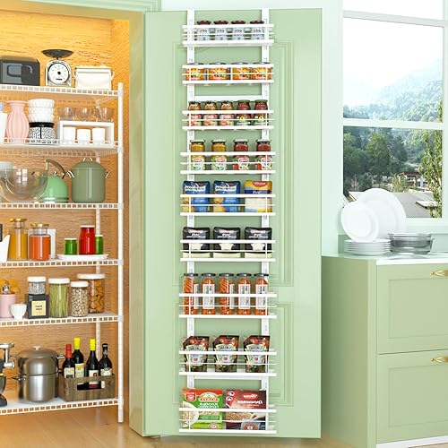 Miniatura 6 de jinligogo Organizador de despensa sobre la puerta, cesta ajustable de 9 niveles, estante de especias estrecho para colgar, almacenamiento detrás de