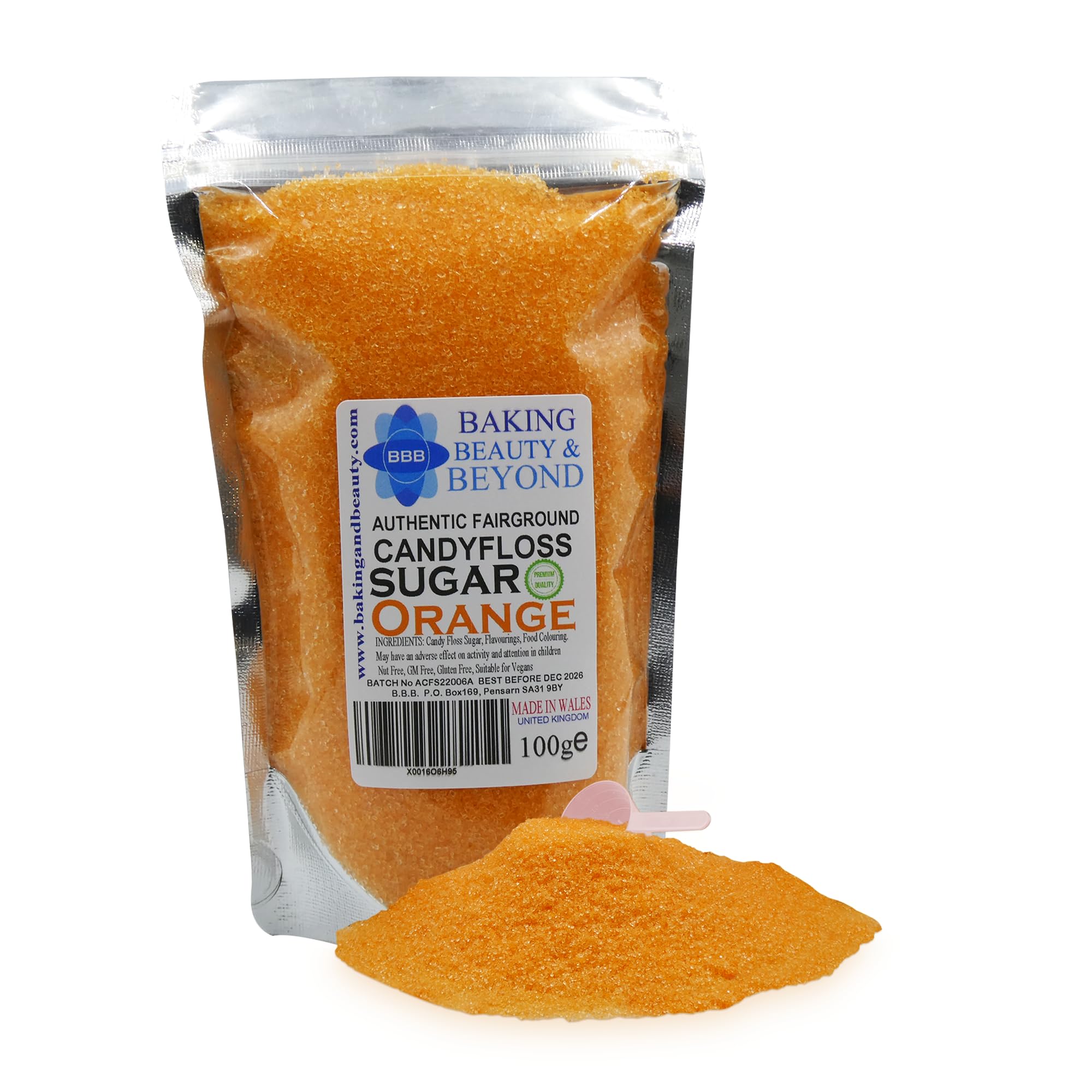 Baking Beauty and Beyond Premium Candy Floss Sugar 100g - Orange Flavour