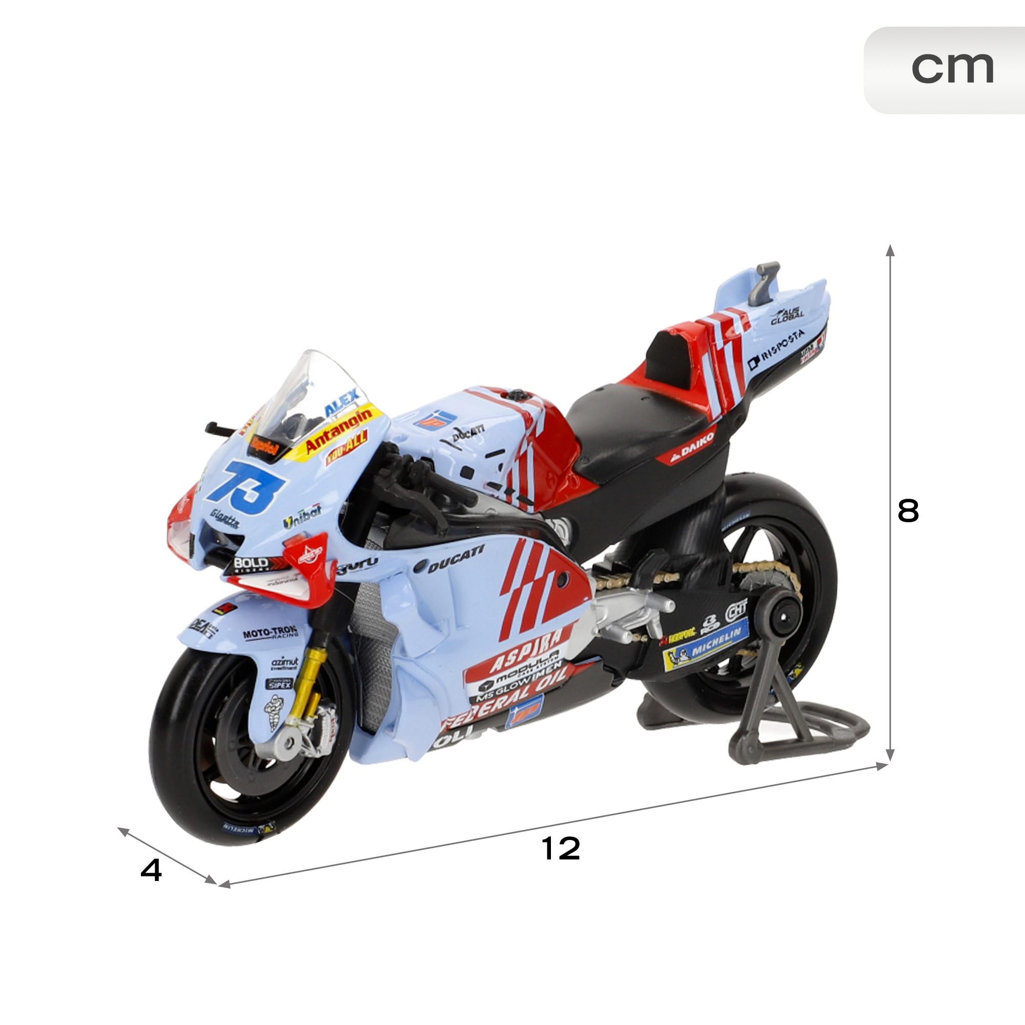 COLORBABY Maisto Moto Ducati Gresini, MotoGP 2024, Álex Márquez #73, Escala 1:18, Réplica Oficial metálica, Realista, Caballete, Juguete Coleccionable, para niños, Niñas Desde 3 años (78120 COLORBABY Maisto Moto Ducati Gresini, MotoGP 2024, Álex Márquez #73, Escala 1:18, Réplica Oficial metálica, Realista, Caballete, Juguete Coleccionable, para niños, Niñas Desde 3 años (78120