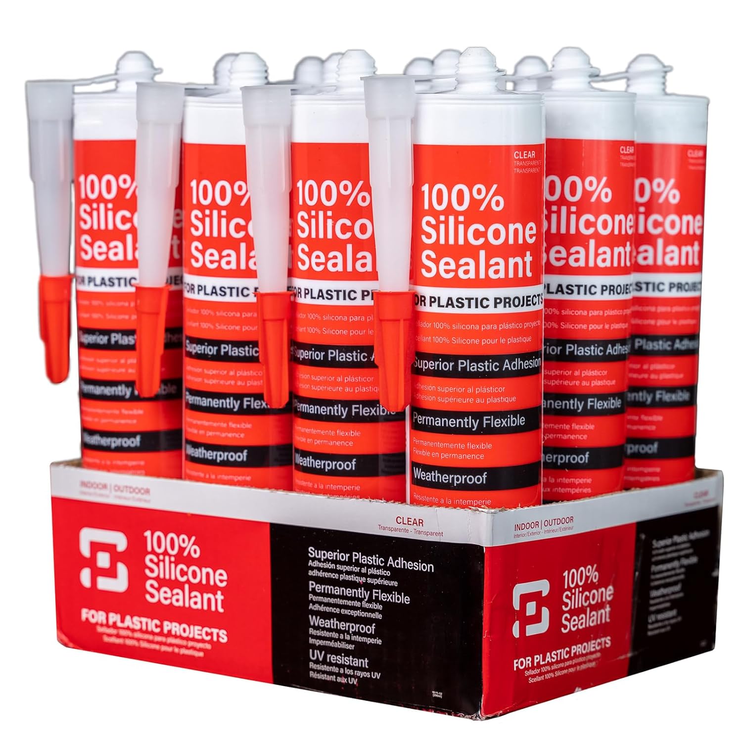 Polymershapes 100% Silicone Sealant, Clear Caulk for Plastic Sheets, Weatherproof, Permanently Flexible, Indoor/Outdoor - 12 Pack (10.1 oz)