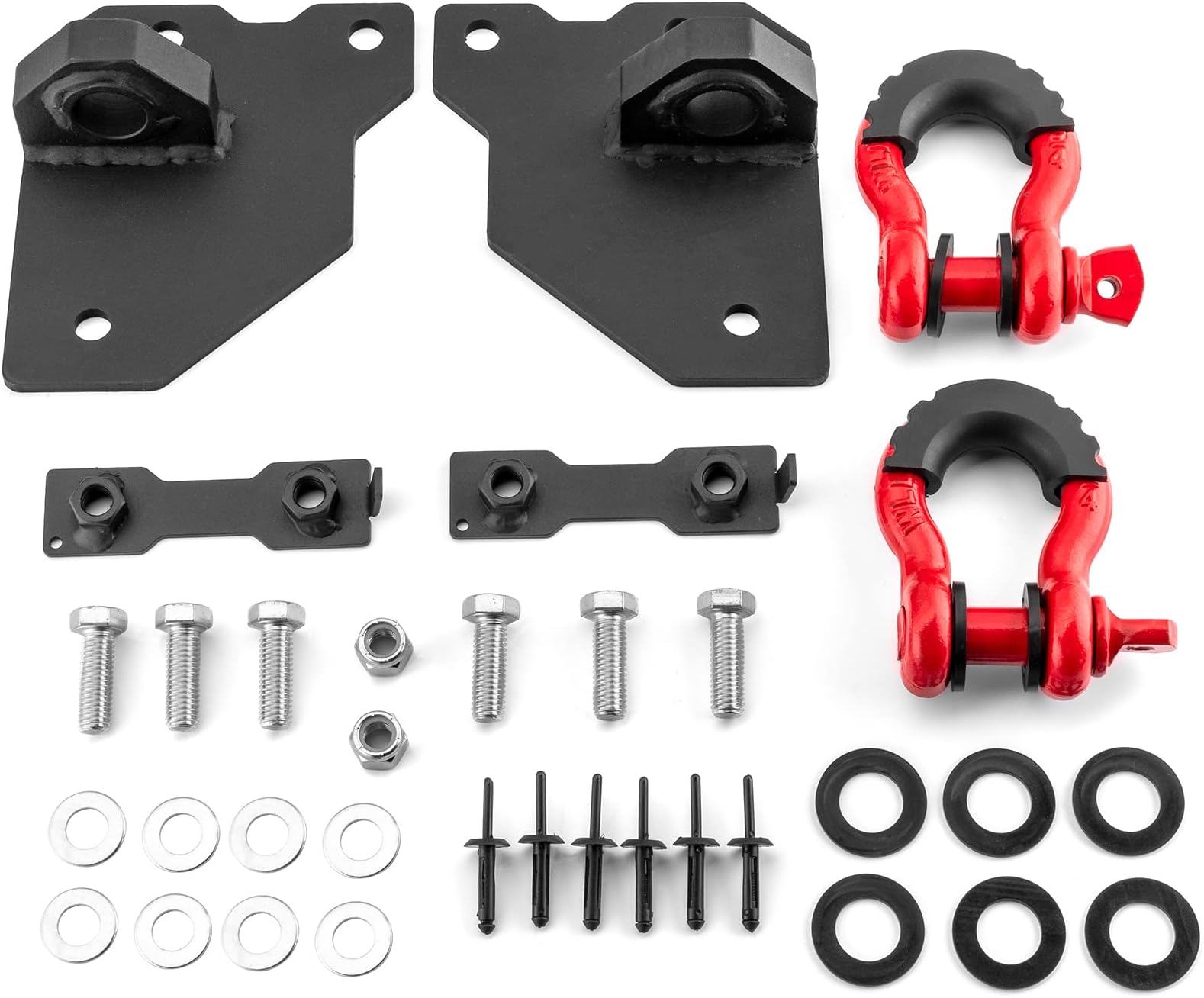 Wsays Front bumper Tow Hook and 3/4" D Ring Shackle Red Compatible with Jeep Commander Grand Cherokee 2005-2011