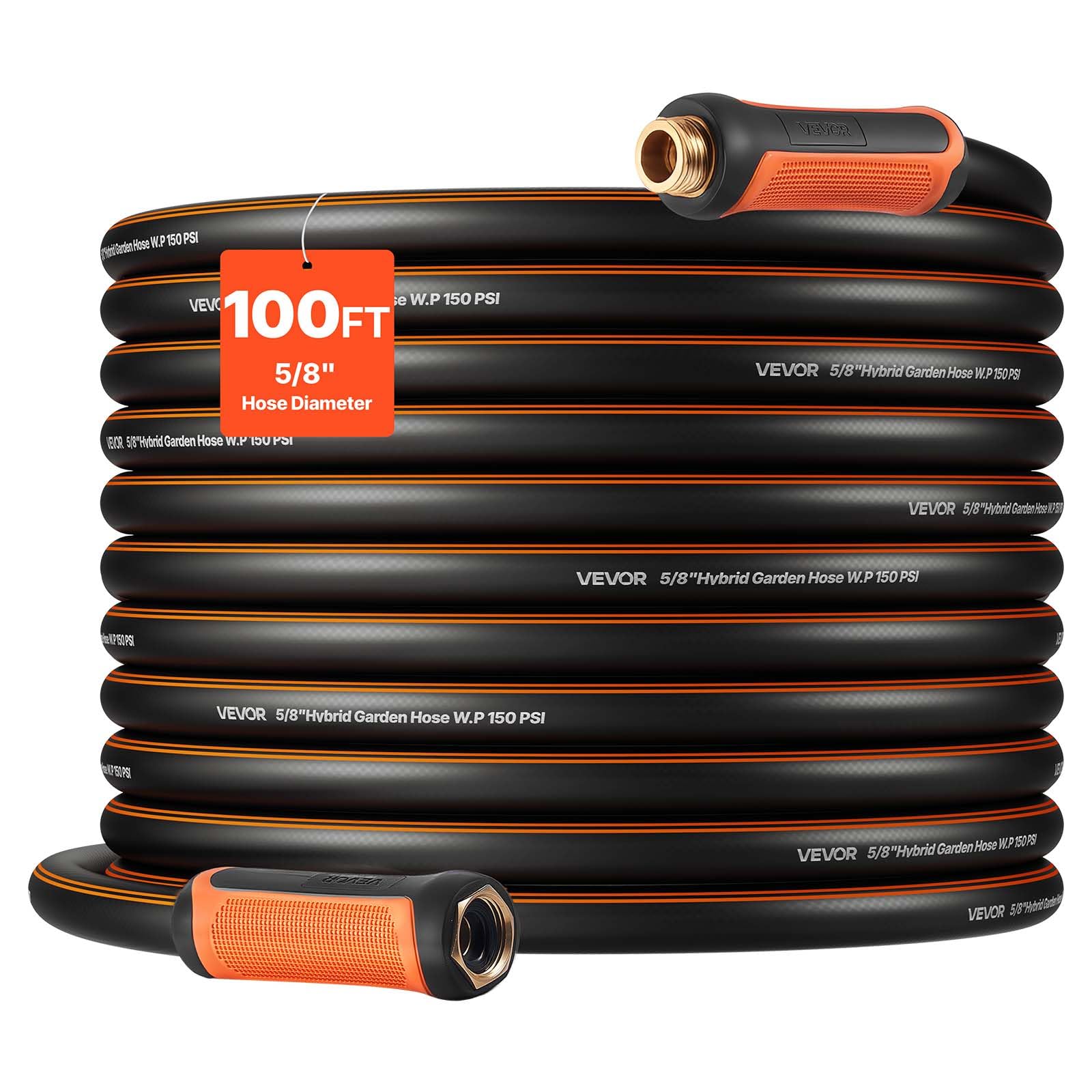 VEVOR Garden Hose, 100 ft 5/8 Heavy Duty 4-Layer Rubber Water Hose