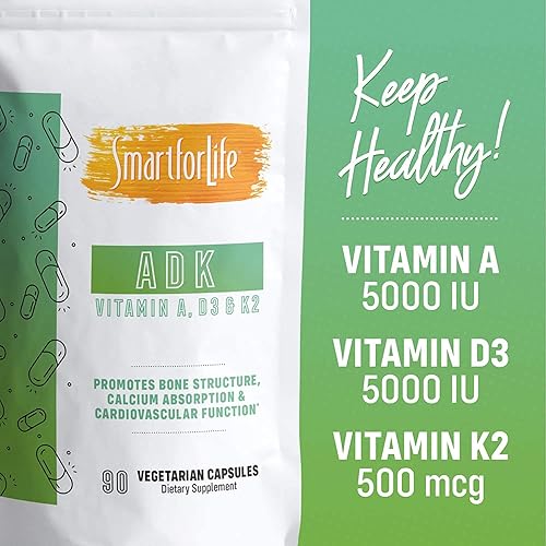 Miniatura 2 de Smart for Life ADK Vitaminas Suplemento  Vitamina ADK de alta potencia  Vitamina D3, vitamina K2 y vitamina A  Apoya la salud ósea y cardíaca  5,000
