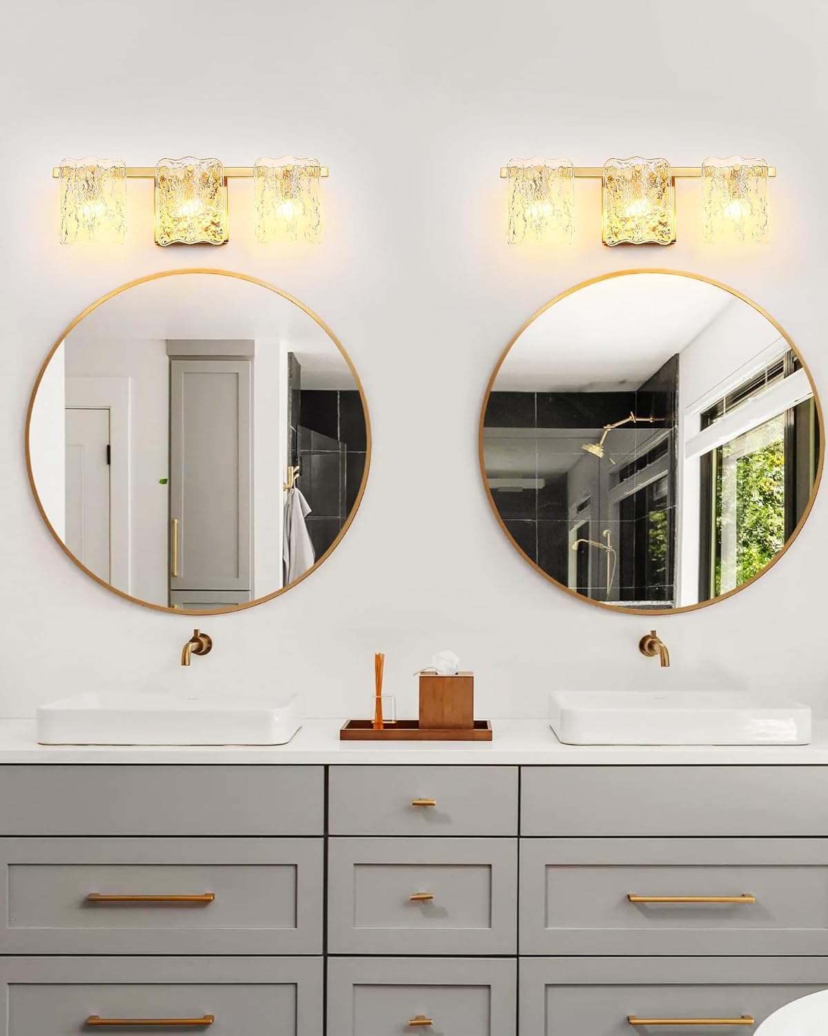 3-Light Bathroom Vanity Light, Brushed Gold Bathroom Light Fixture Over Mirror with Clear Glass, Modern Bath Wall Sconce Lighting for Bath Restroom, OS-MM5002-3BG