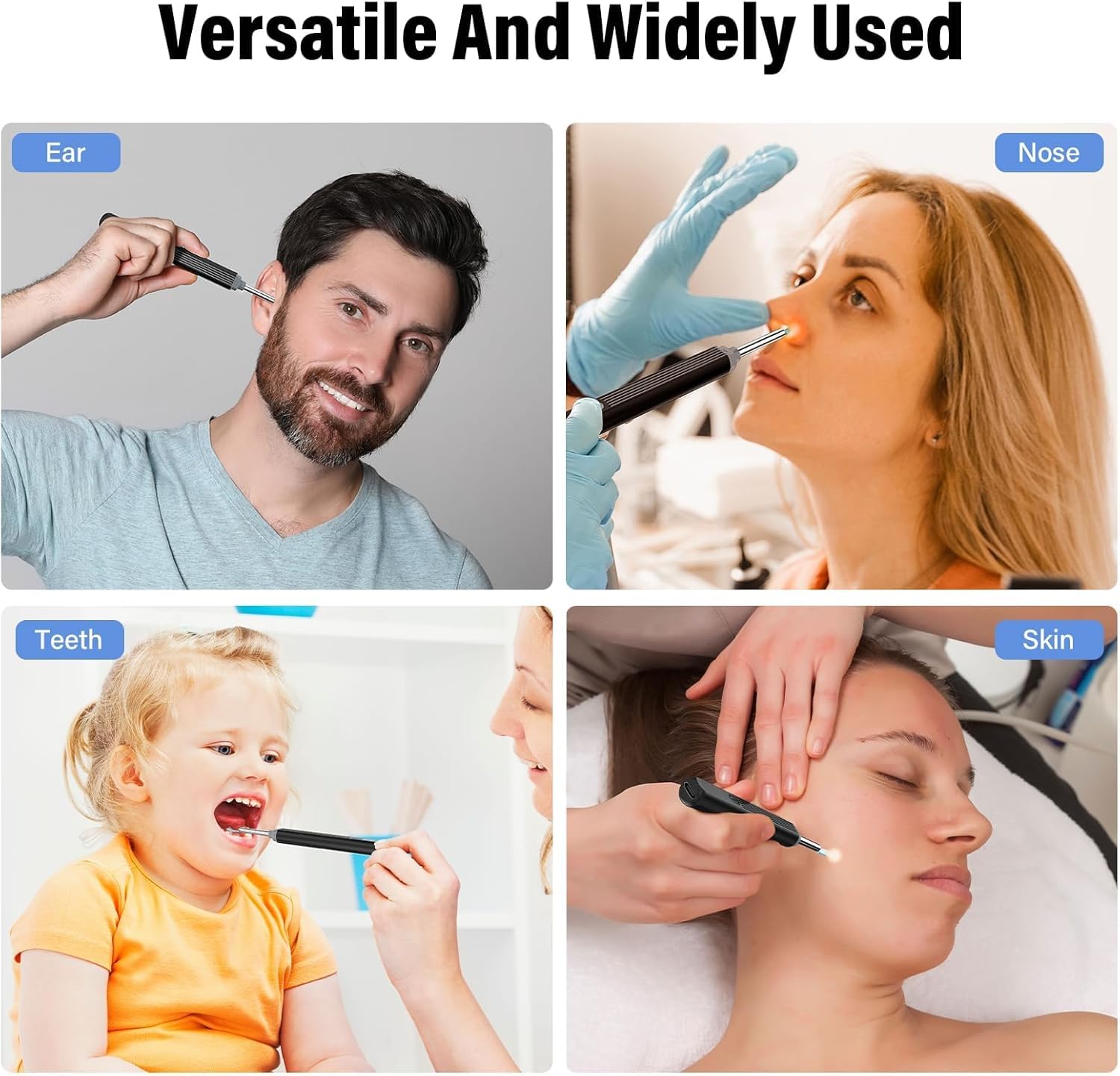 Otoscope Oreille avec caméra 1080P HD 3,5 mm étanche 6 Lumières LED pour Smartphones et Tablettes IOS Android Noir