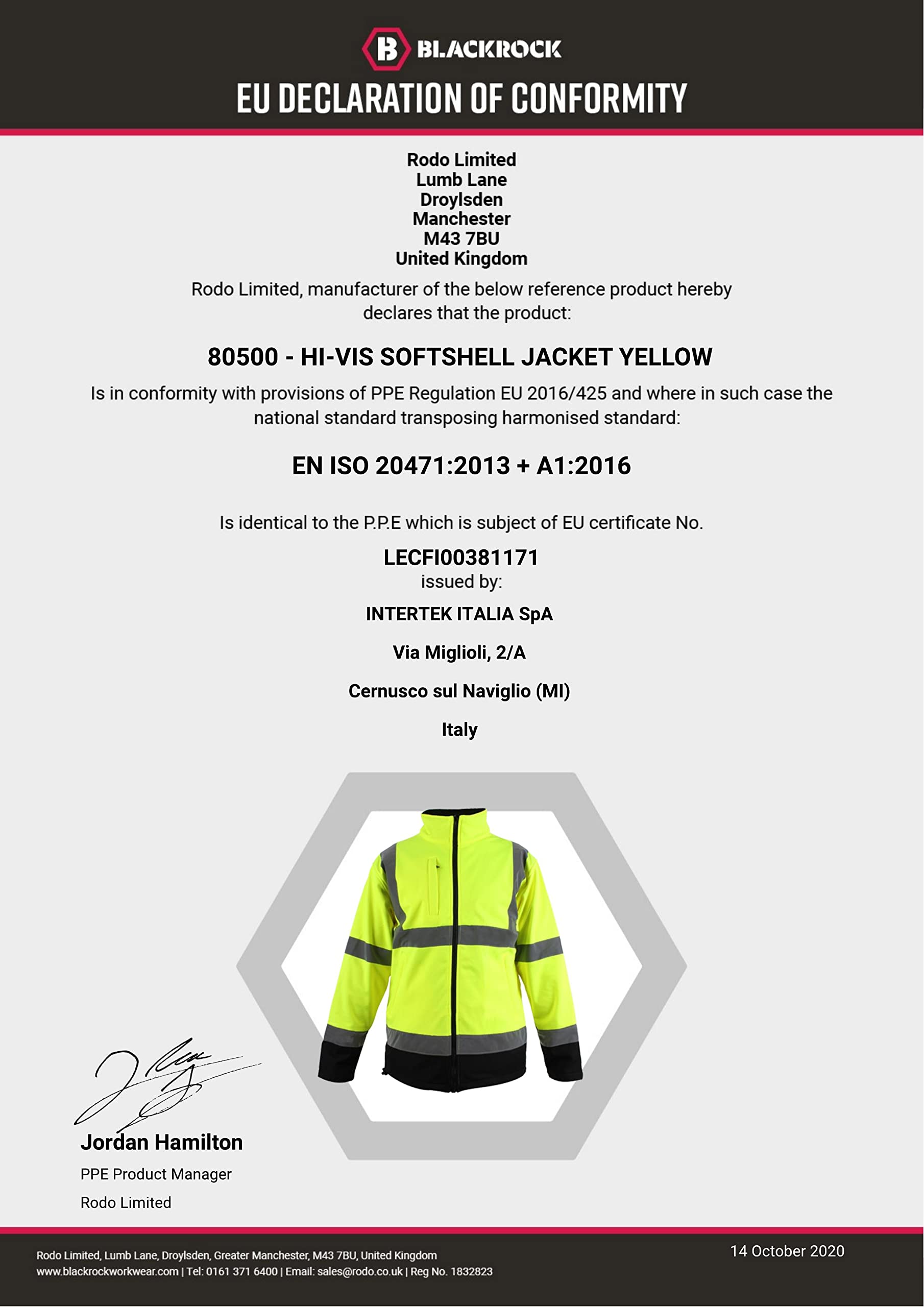 Black Rock Hi-vis Soft Shell chaqueta Hombre (Pack de 1)