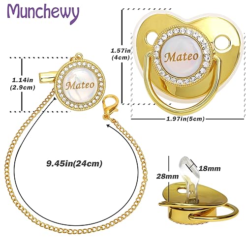 Miniatura 5 de Golden Pacifier Personalized Name, Bling Pacifier with Gift Box and Greeting Card, Luxurious Glitter Crystal Dummy Ideal Gift for Boys Girls Baby