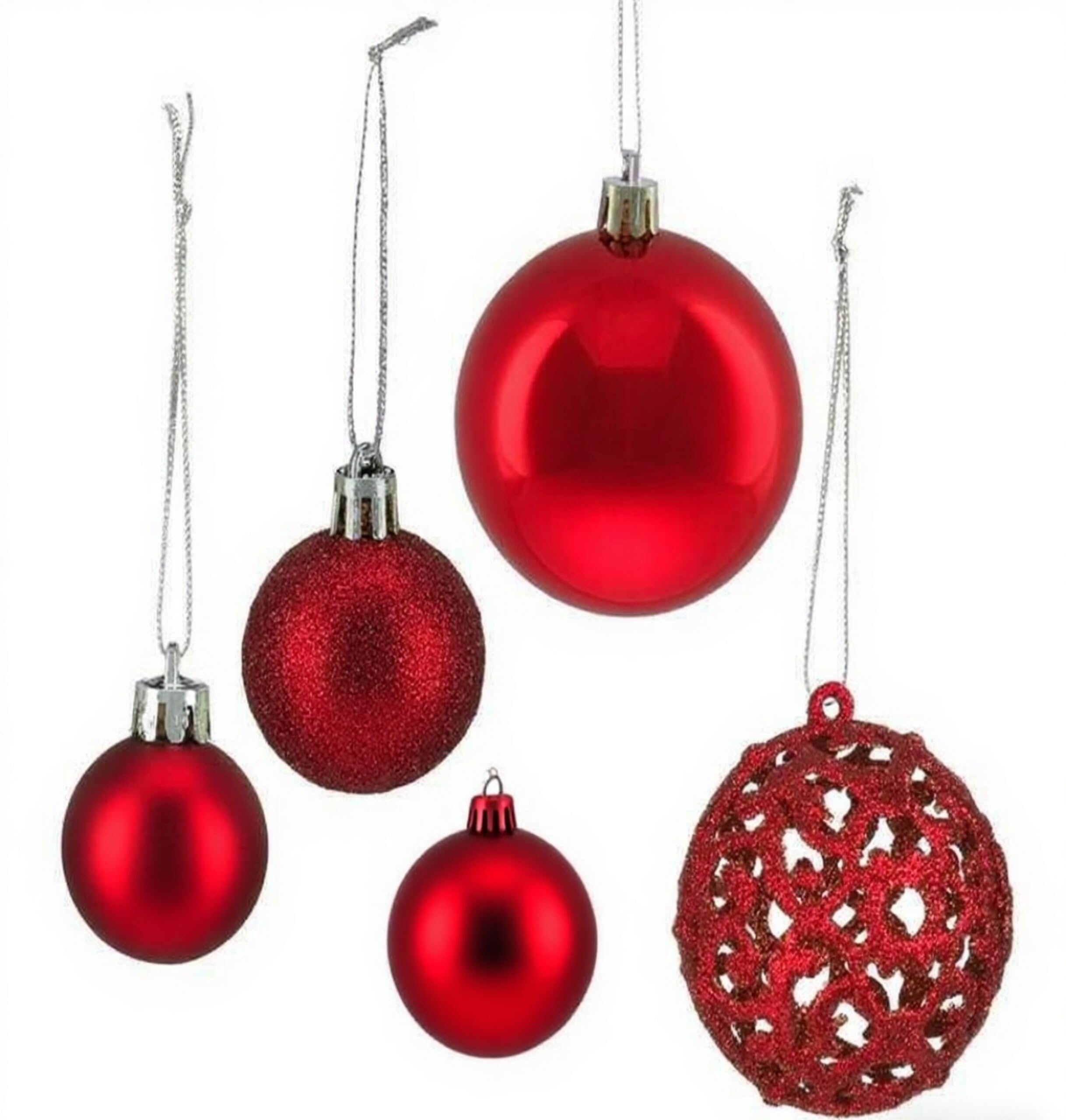 Relaxdays 100 Boules de Noël, Mates, Brillantes & pailletées, pour décorer Le Sapin comme il se Doit, argentées & Rouges