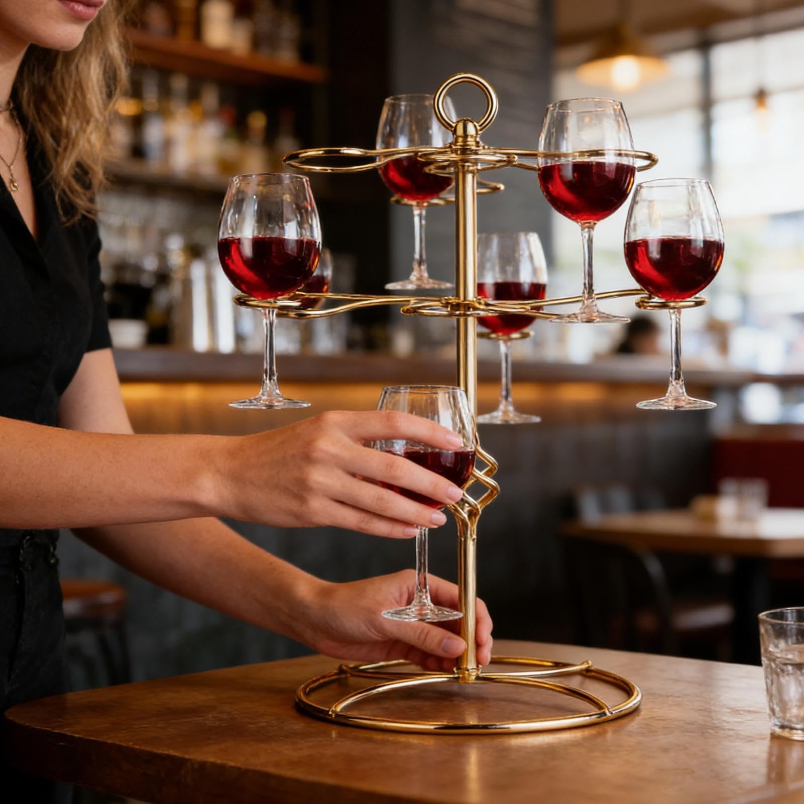 Support arbre pour cocktails et boissons - Présentoir à boissons à deux niveaux avec porte- | Support pour tour de champagne | Pour maison, comptoir, mariage, restaurant, cuisine, salle à
