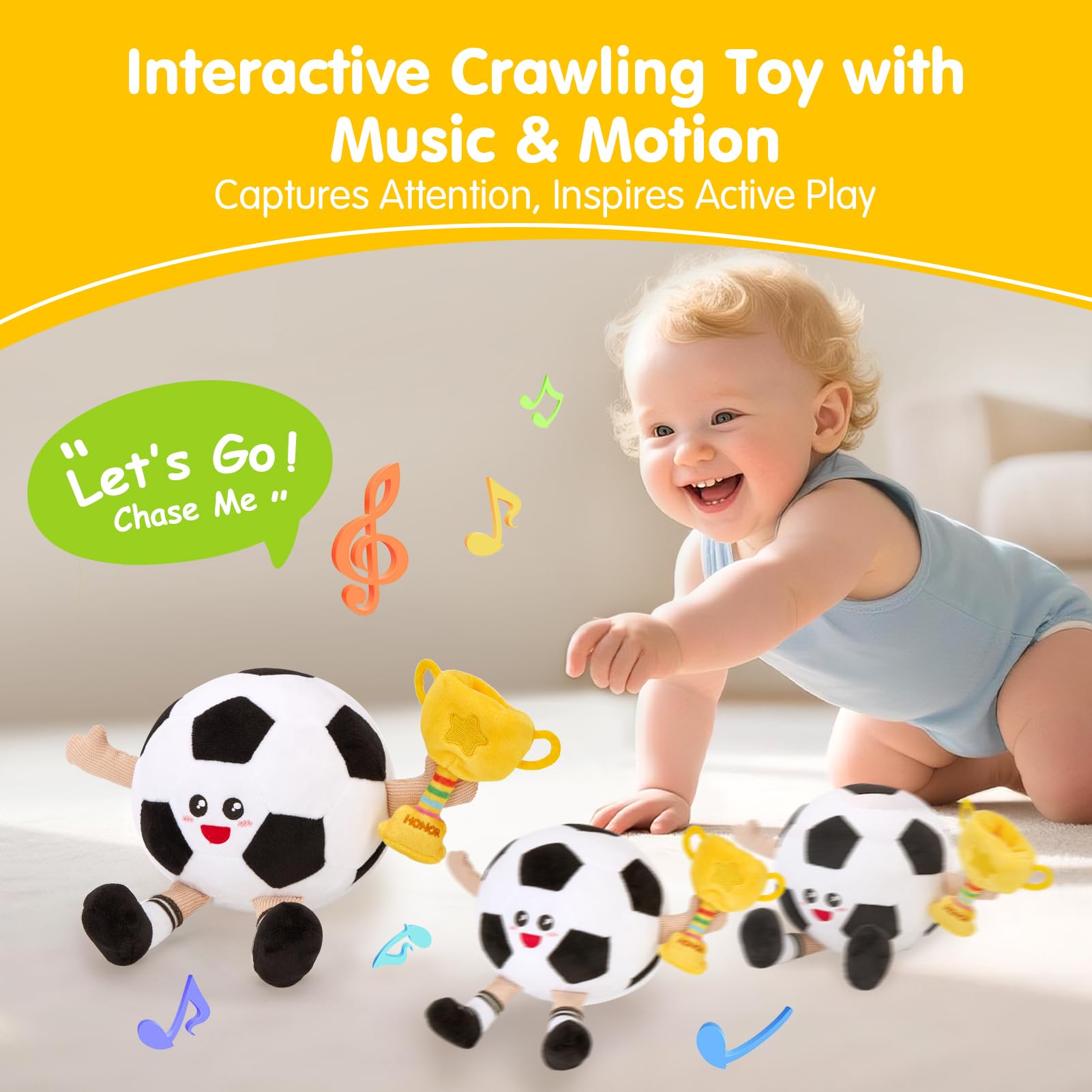 hahaland Giochi Neonato 3 6 9 Mesi, Peluche Calcio Giocattolo Interattivo con Musica e Registrazioni, Gattonare Giochi Regalo Bambini 1 Anno