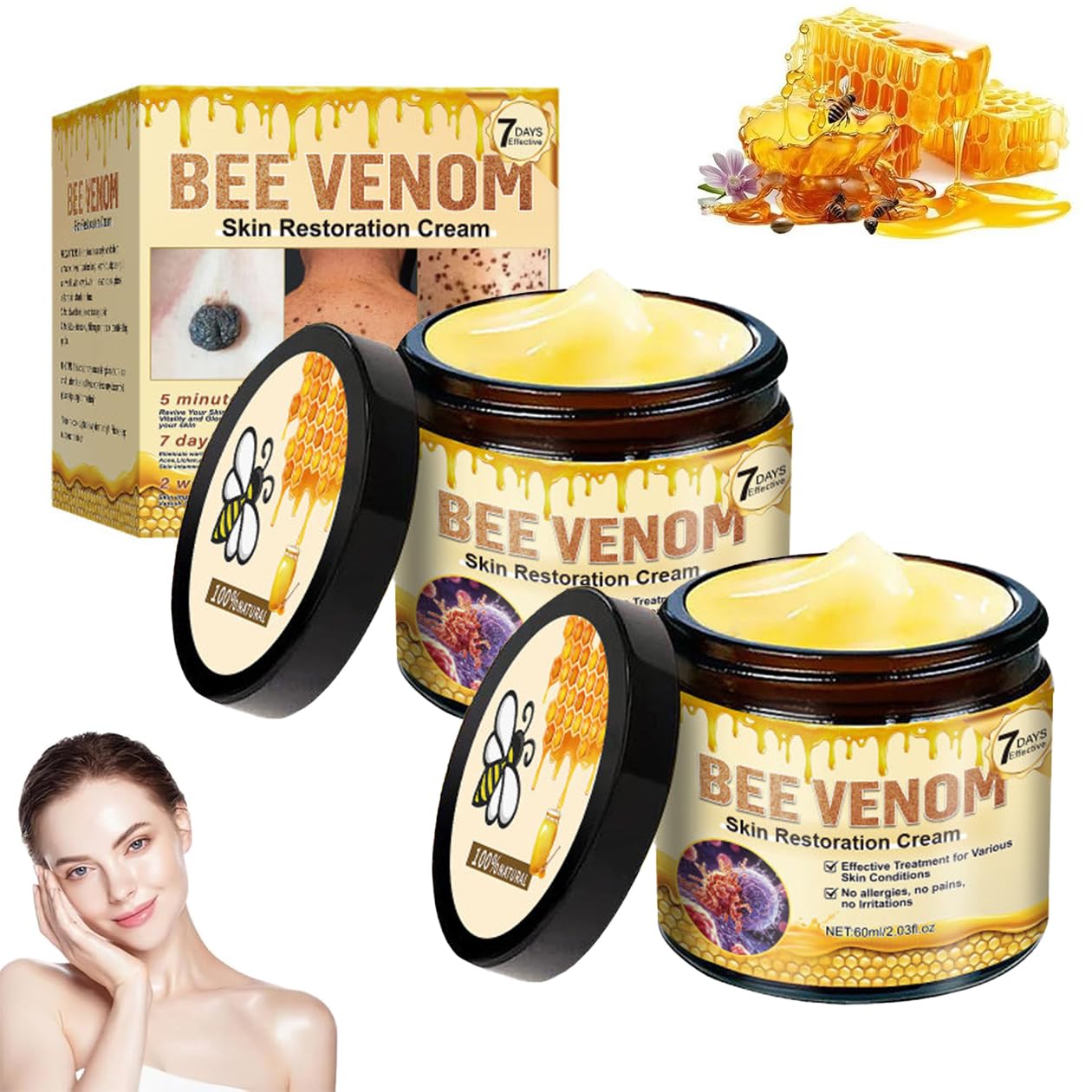 Bee Venom Skin Restoration Cream, Professional Bee Venom Comprehensive cream All Skin Type (2 Bottle)