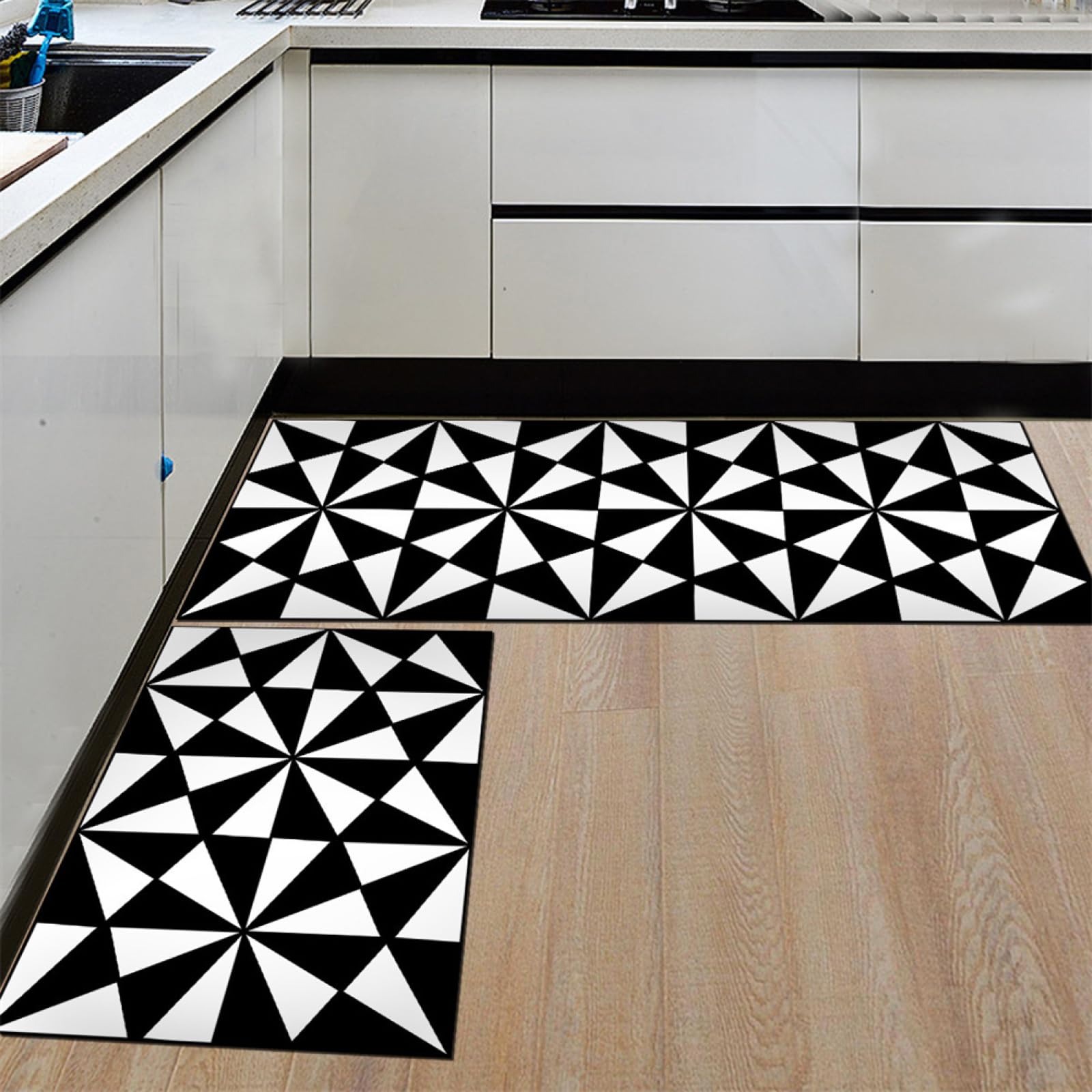 KüChenläUfer KüChenmatte 45x120cm, KüChenteppich Waschbar rutschfest, Teppich LäUfer Flur FußMatte Badematten, Wasser öL Aufnehmen Teppich KüChe Set für KüChe Wohnzimmer, Badezimmer Geometric