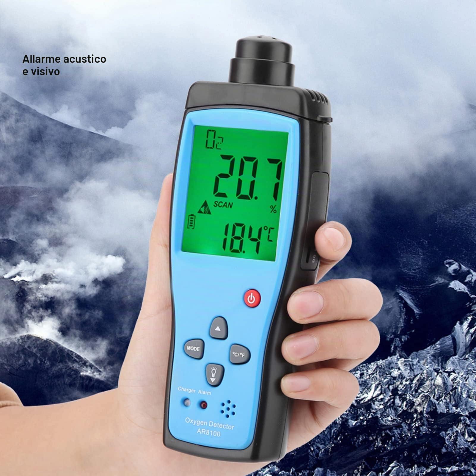 Rilevatore di ossigeno, display digitale misuratore gas ossigeno misuratore qualità dell'aria, allarme suono e luce Allarmi di ossigeno analizzatore tester 0~25%, tunnel, laboratorio, luoghi pubblici