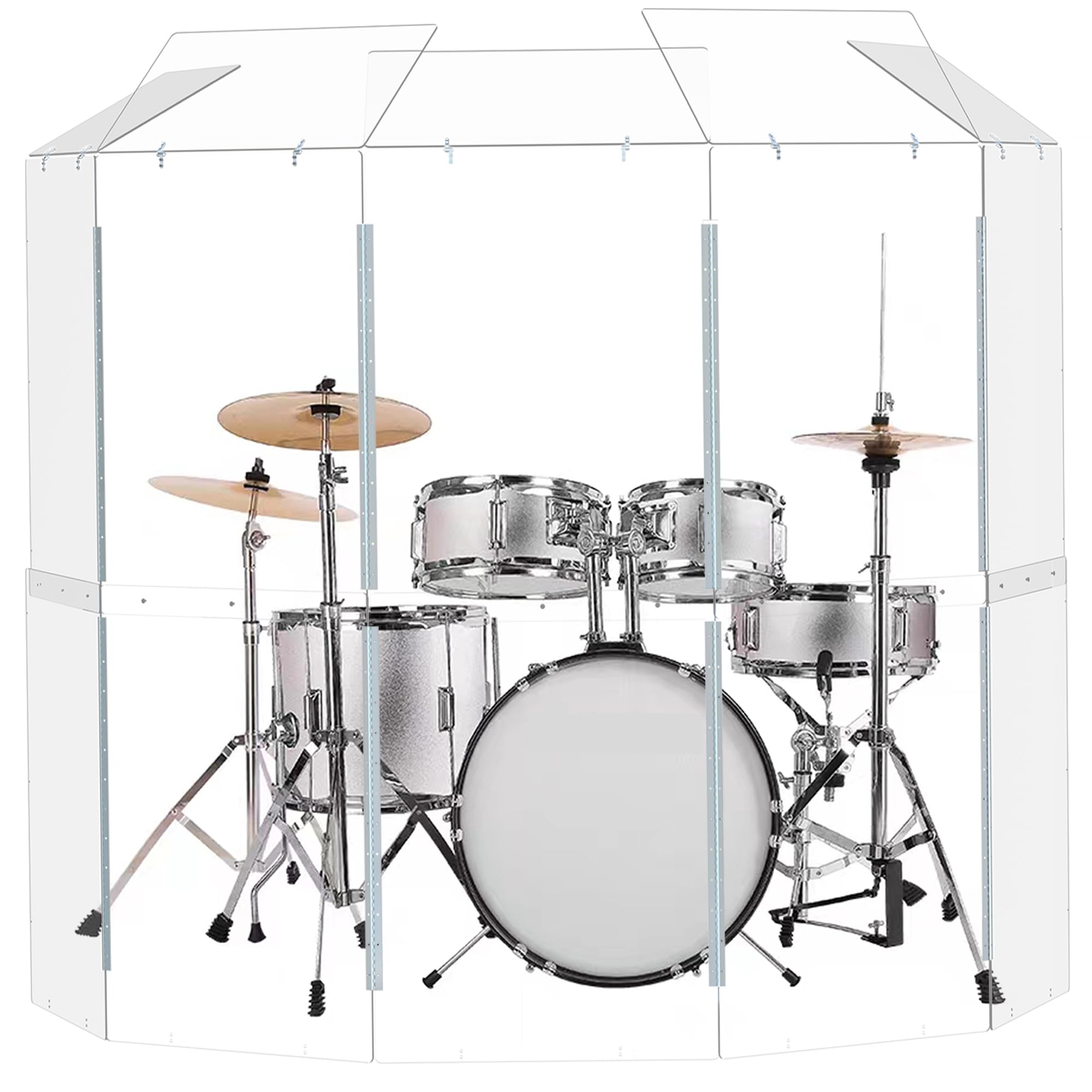 Drum Shield | Portable 5-Panel 2ft x5ft Acrylic Sound Barrier w/Deflectors | Converts to 2ftx6ft | Full-Length Stainless Steel Hinges | Drum Cage for Home, Church, Practice & Performances.