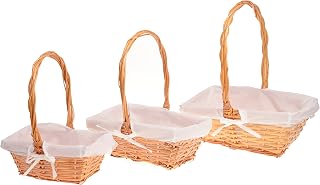 HERSIG - Set 3 Pongotodos Trenzados | Cesta Almacenaje Rectangular con Forro y Asas - Color Miel