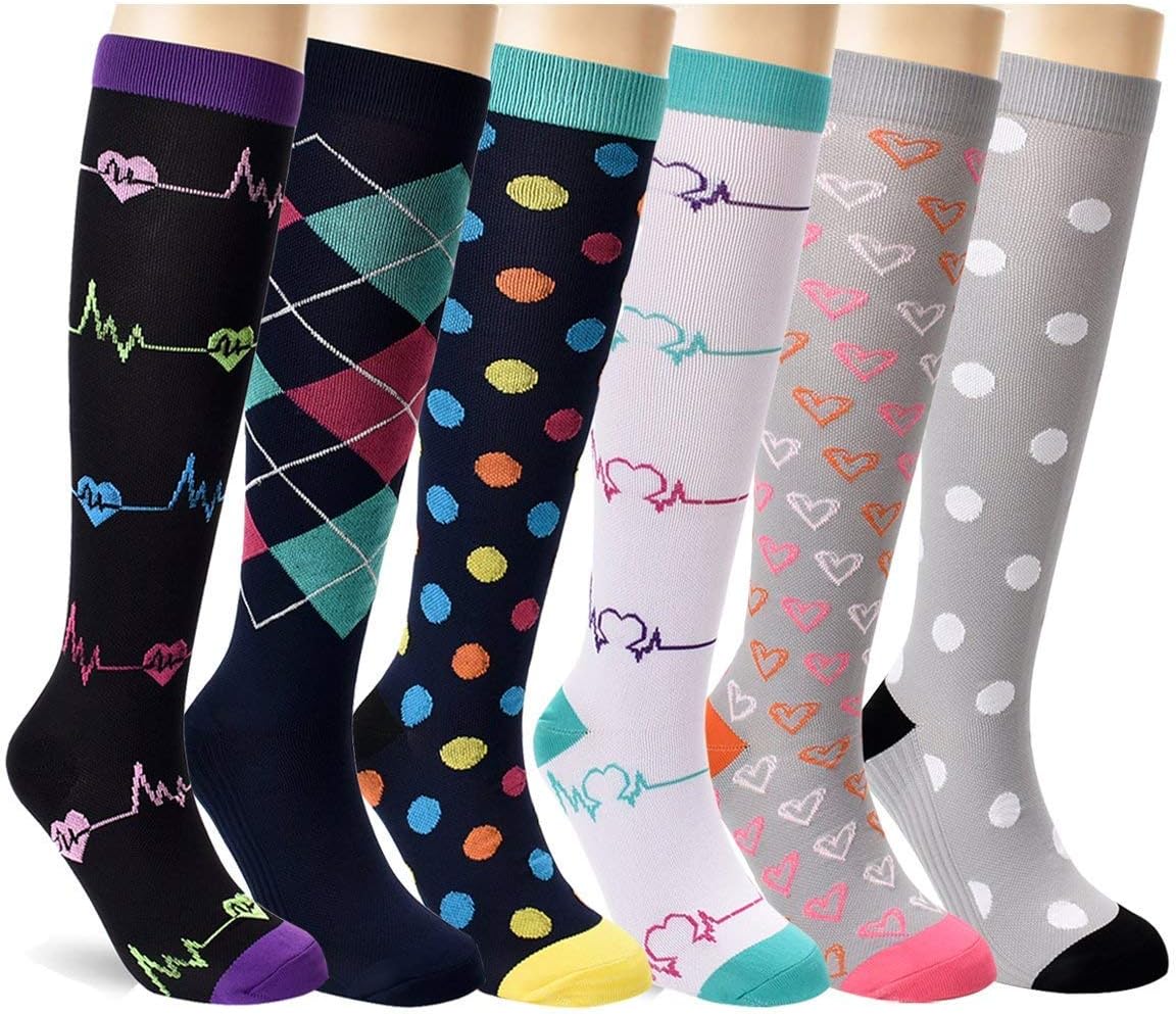 Compression Socks Women Men 20-30mmHg Knee High Plus Size 7 to 2 Pairs Graduated Compression Stockings for Nurse,Pregnancy,Running,Nursing,Medical,Travel,Flying,Athletic, Diabetic