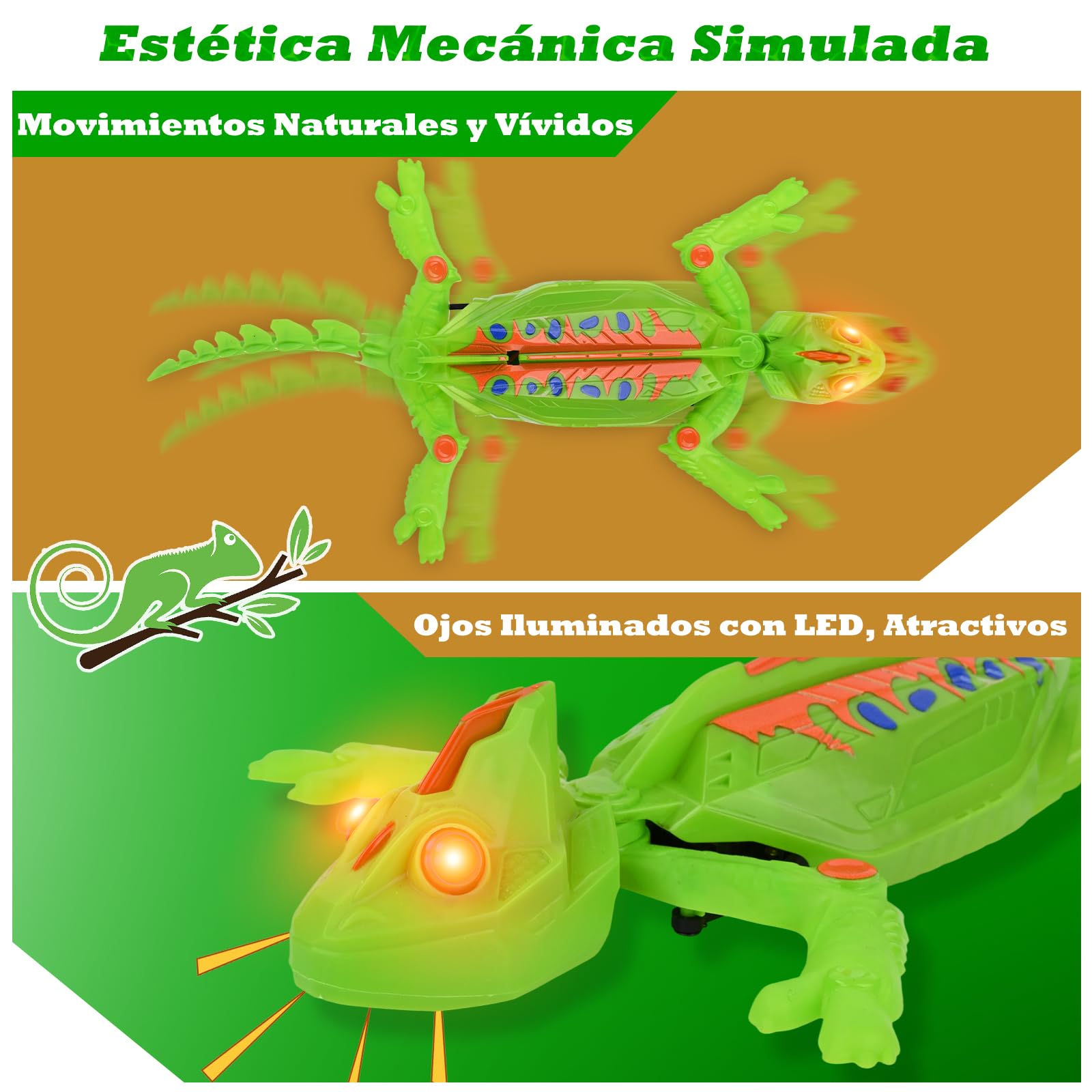 Wall Crawler Gecko, Lagarto Teledirigido para arrastrarse en Suelos y Paredes, con Ojos LED Brillantes, Fácil de controlar, Robot Control Remoto Recargable, Juguetes Niños 4 Años (Lagarto)