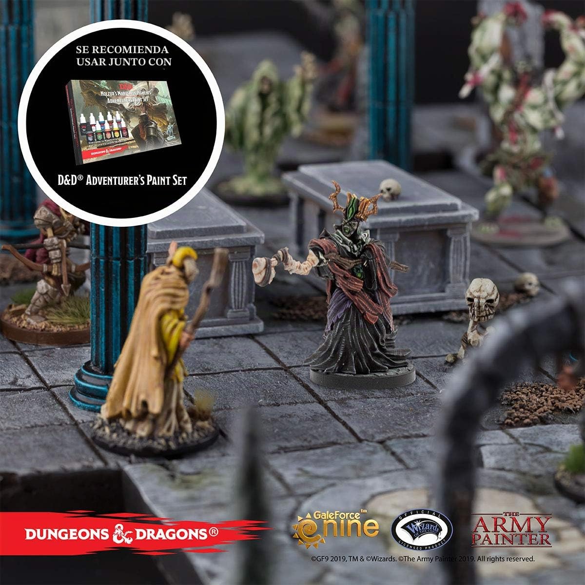 The Army Painter | Dungeons and Dragons | Nolzur’s Marvelous Pigments Undead Paint Set | 10 Pinturas Acrílicas y 1 figura miniatura Acererak