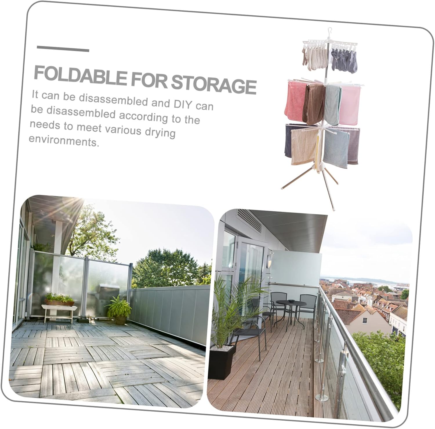 ULTECHNOVO Laundry Drying Rack Rotatable Drying Stand 24 Clips Foldable for for Balcony Patio