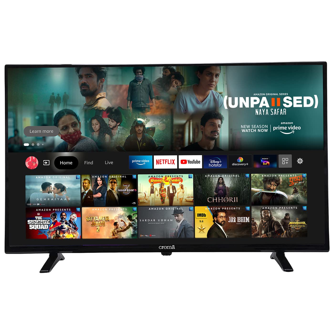 Croma 80 cm (32 Inches) Fire TV HD Ready Smart LED CREL7364 (Black