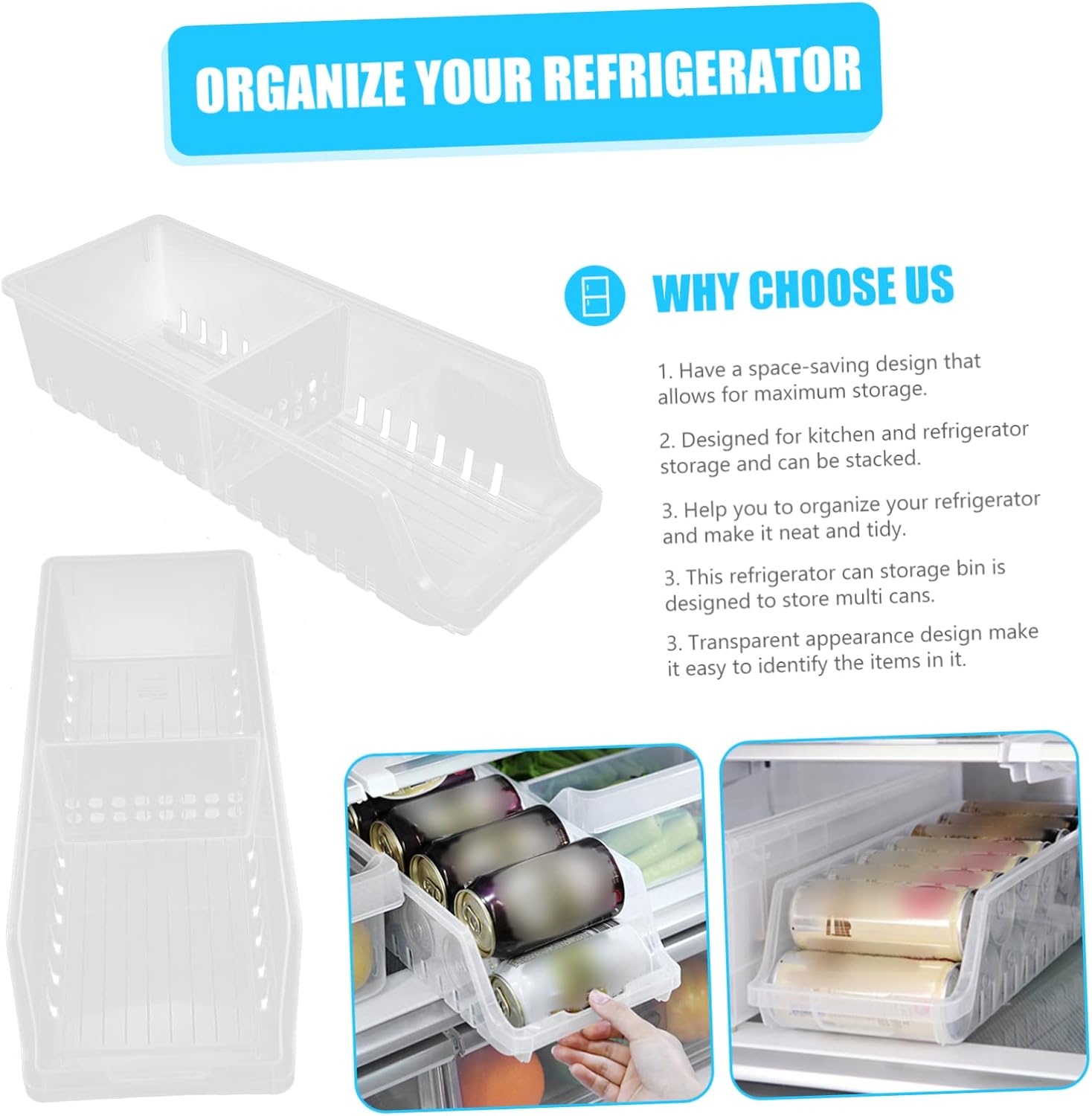 Refrigerator Soda Can Organizer Stackable PP Storage Bin for Kitchen