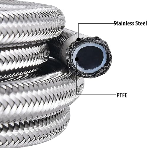 Vista 11 de 8AN - Kit de manguera de tubería de combustible PTFE de 20 pies, manguera de combustible trenzada de nailon de acero inoxidable E85 de 20 pies