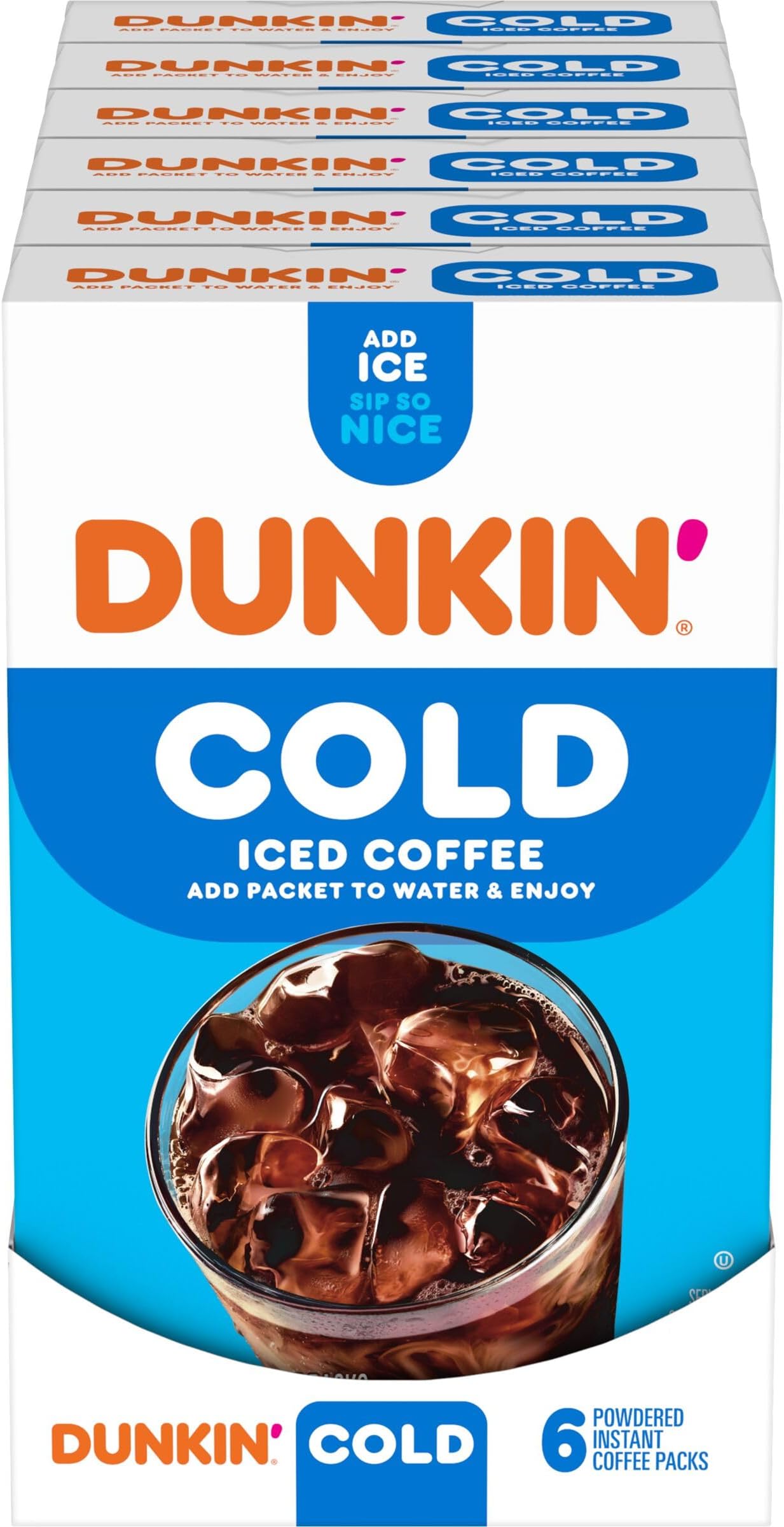 Dunkin’ Cold Iced Coffee, Powdered Instant Coffee Packs, 6 Count (Pack of 12)