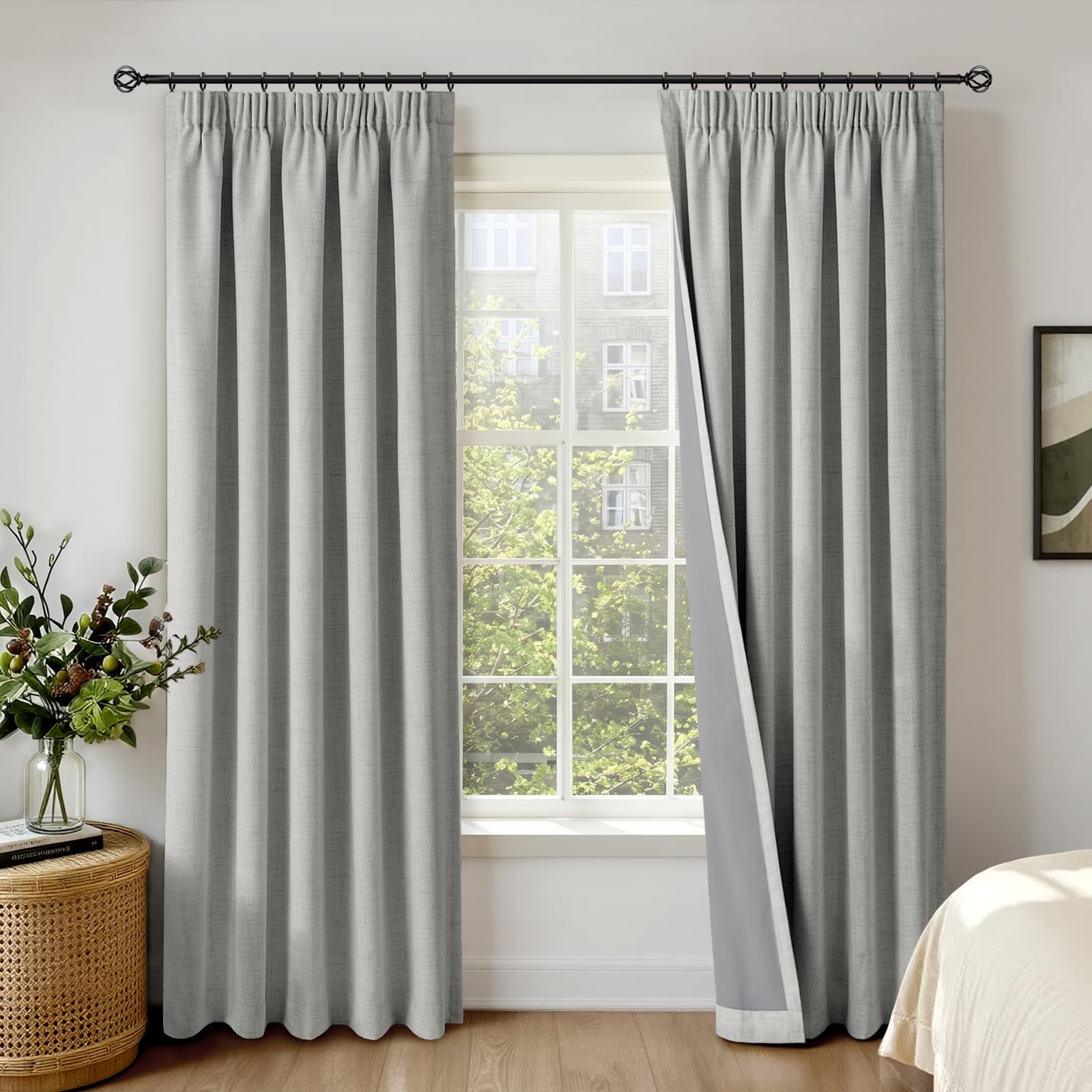 INOVADAY 100% Blackout Curtains for Bedroom 50"W x 84"L 2 Panels, LightGrey