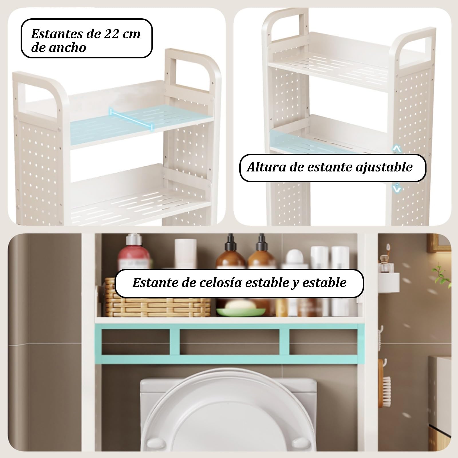 Scaffale regolabile a 3 ripiani, multiuso, per bagno, balcone, lavanderia, soggiorno, versatile espositore nero