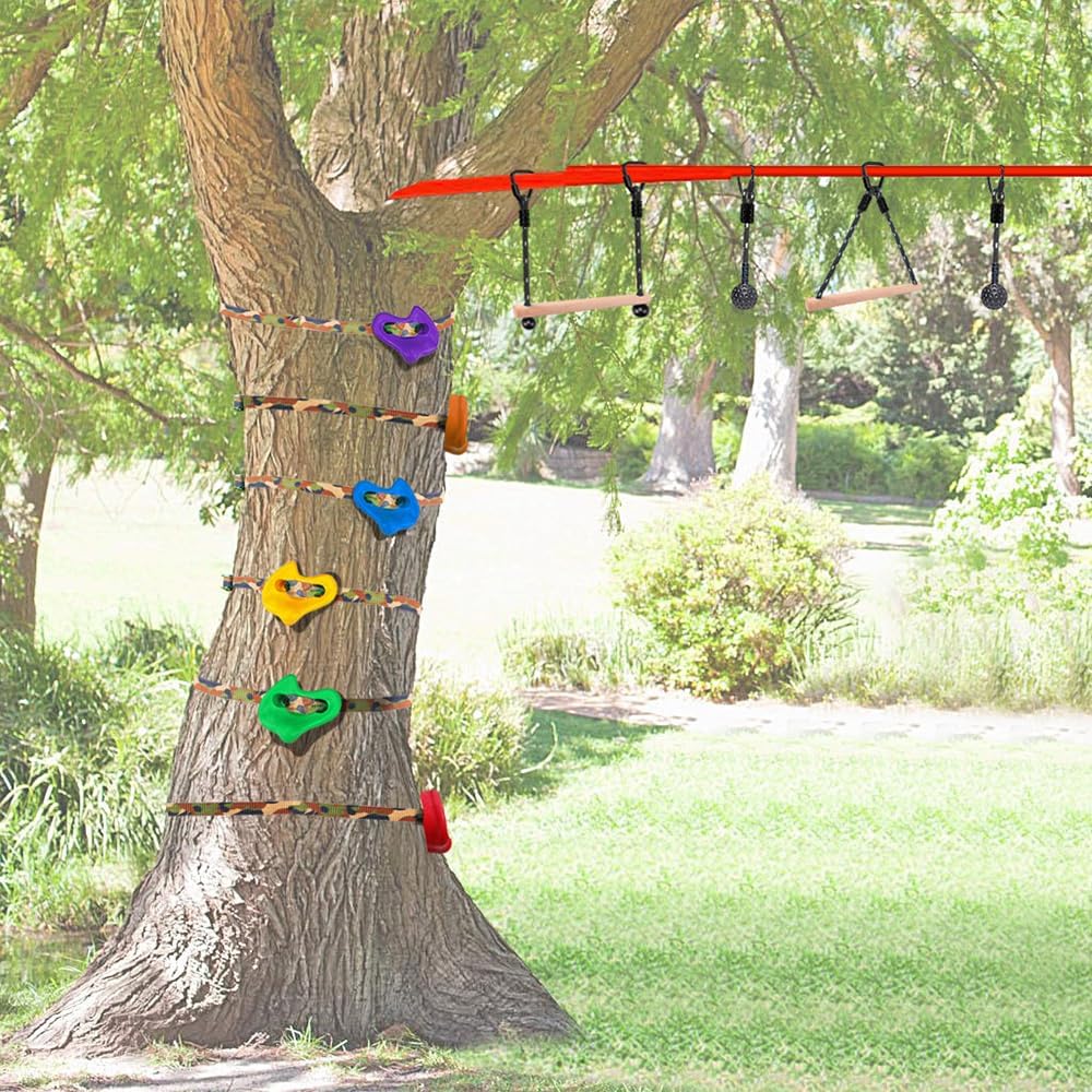 BeneLabel Climbing Cargo Net & Ninja Monkey Bars Bundle - Durable Outdoor Play Set, 100% Nylon Wood, 250LB Capacity