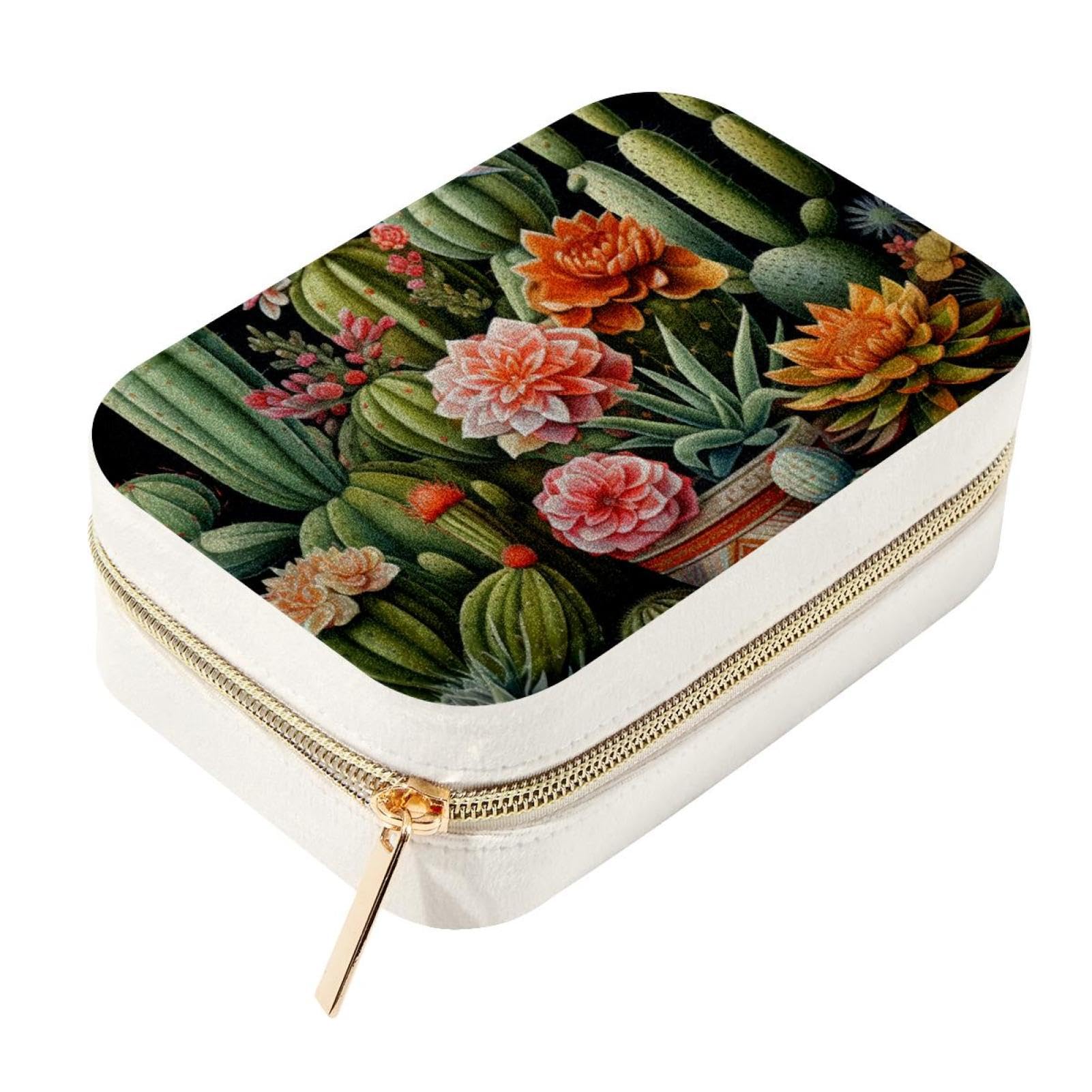 Boîte à bijoux de voyage velours cactus écrin précieux pour femme
