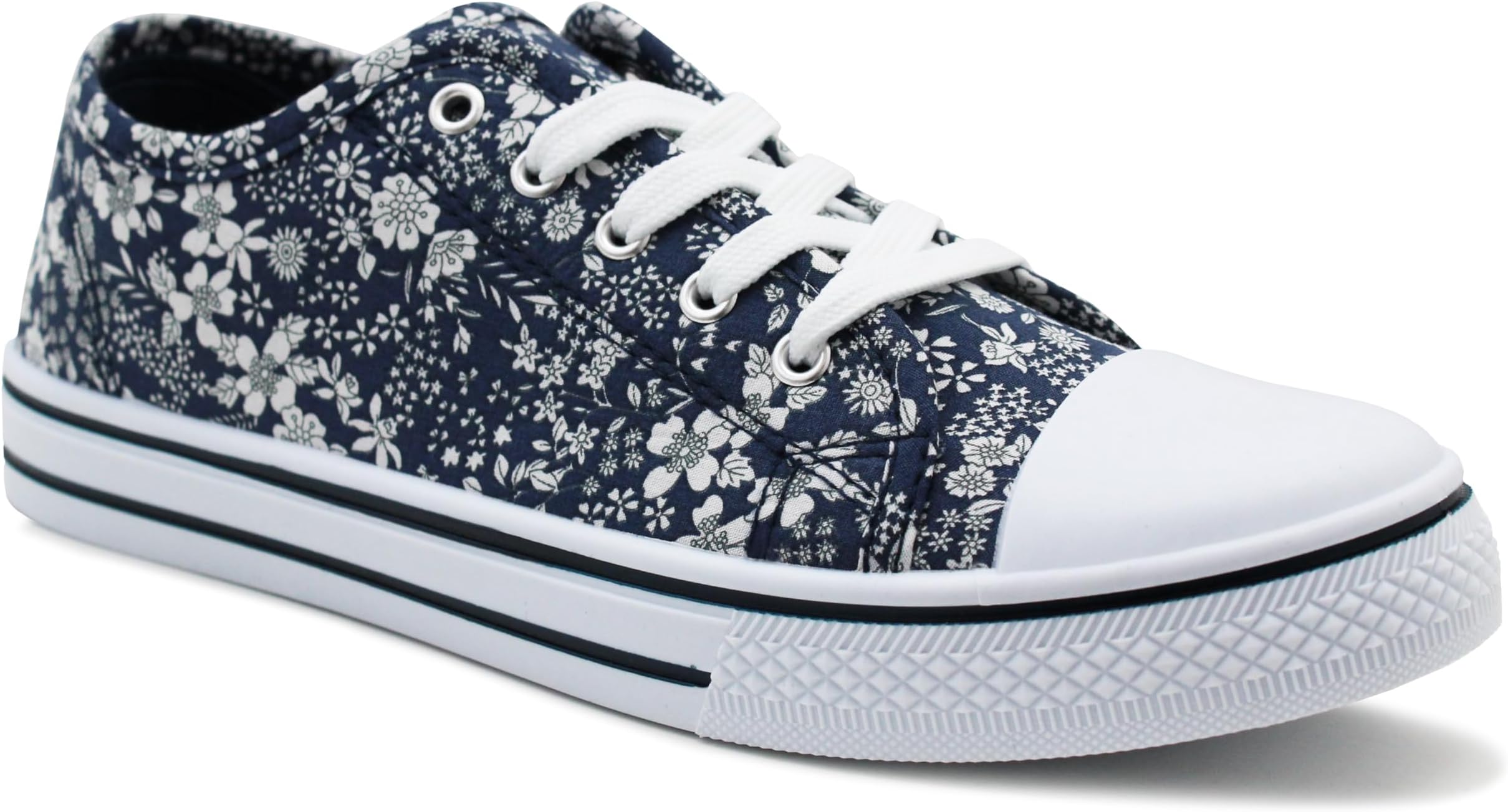 Womens Ladies Canvas Lace Up Denim Floral Baseball Sneakers Casual Flat Plimsoll Trainers Fashion Pumps