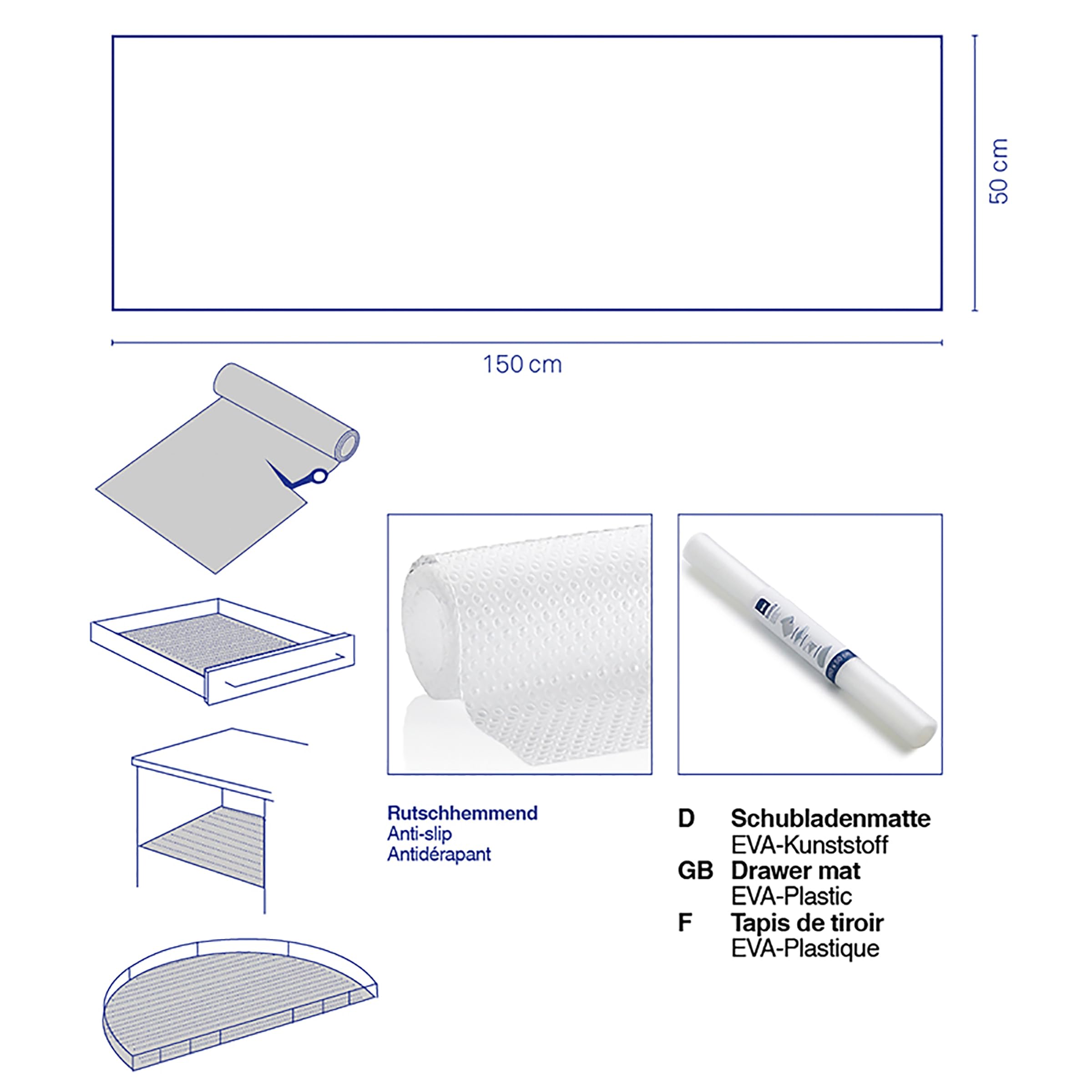 kela Tappetino per cassetti50 x 150 cm, pellicola trasparente per armadi, 4 pezzi, tappetino antiscivolo per cassetti, SOLETTA, plastica