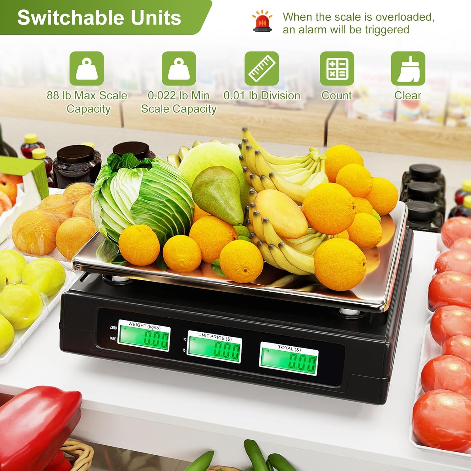 S AFSTAR 88 lb Commercial Food Scale, Digital Price Computing Scale with Dual LCD Display, Stainless Steel Platform, Tare & Counting Function, Market Scales for Farmers, Retail Outlet & Deli