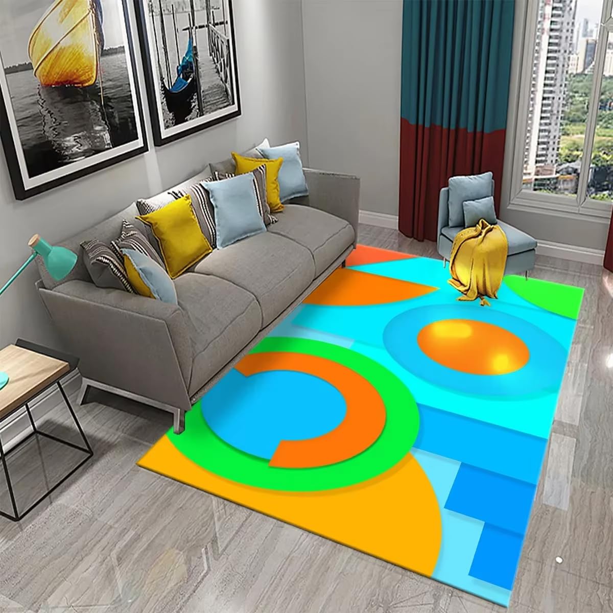 Tapis à motifs circulaires colorés et antidérapant pour pièces humides
