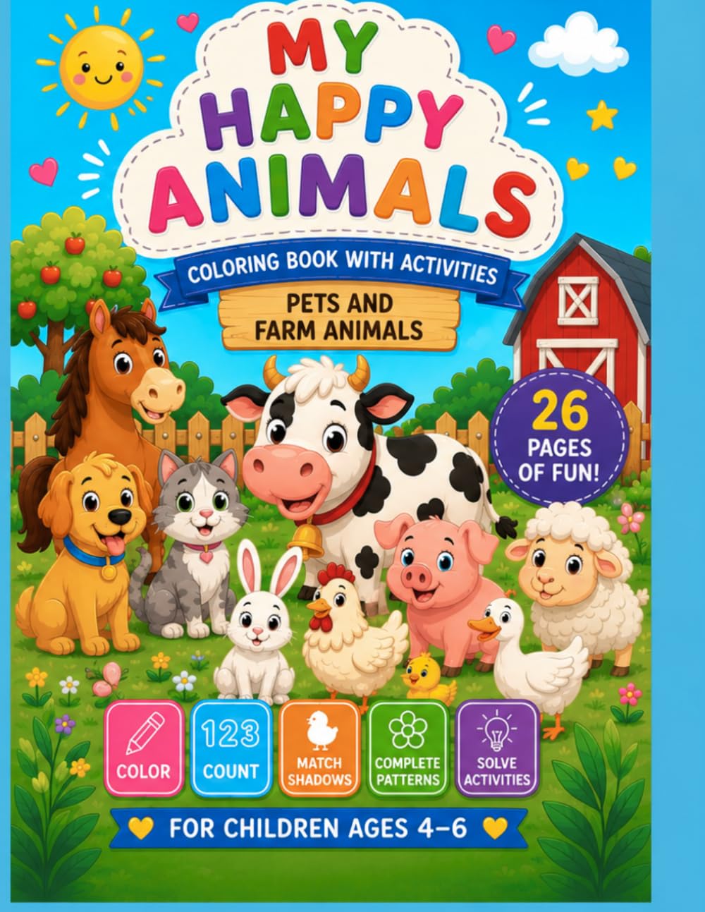 My Happy Animals-: Coloring Book with Activities for Kids Ages 4-6 (My Happy Animals Activity Books)