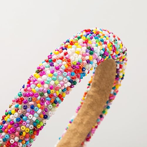 Miniatura 3 de Diadema con cuentas para mujeres y niñas, diadema acolchada con cuentas de colores, antideslizante y a la moda para mujer, accesorios para el