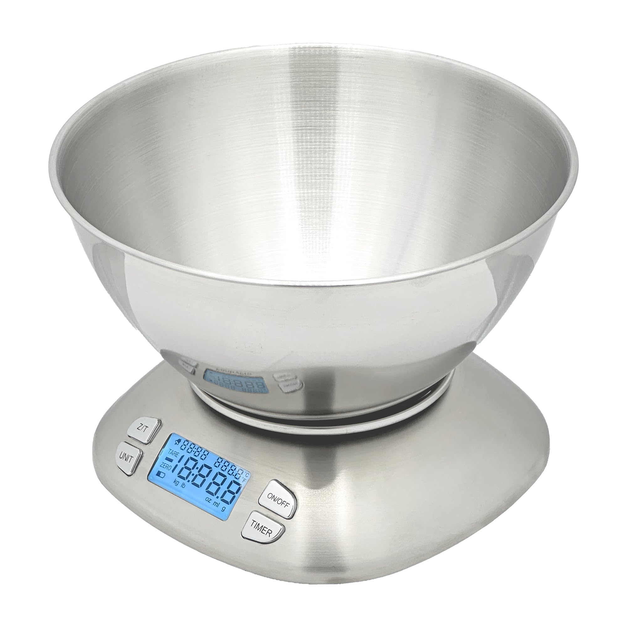 The Display Guys Digitale Küchenwaage aus Edelstahl mit Schüssel, für Lebensmittel, Kaffee, Labor, LCD-Display, 5,5 kg Kapazität, Batterie im Lieferumfang enthalten, silberfarben
