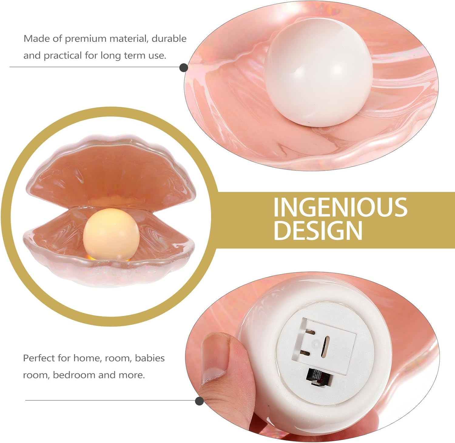 BESPORTBLE Shell Light Night Light Bedside Lamp Decorative Lamp Pink Aesthetic Room Decor European Style Table Ornament Desktop Decoration 6.49X5.90X5.51 Inches