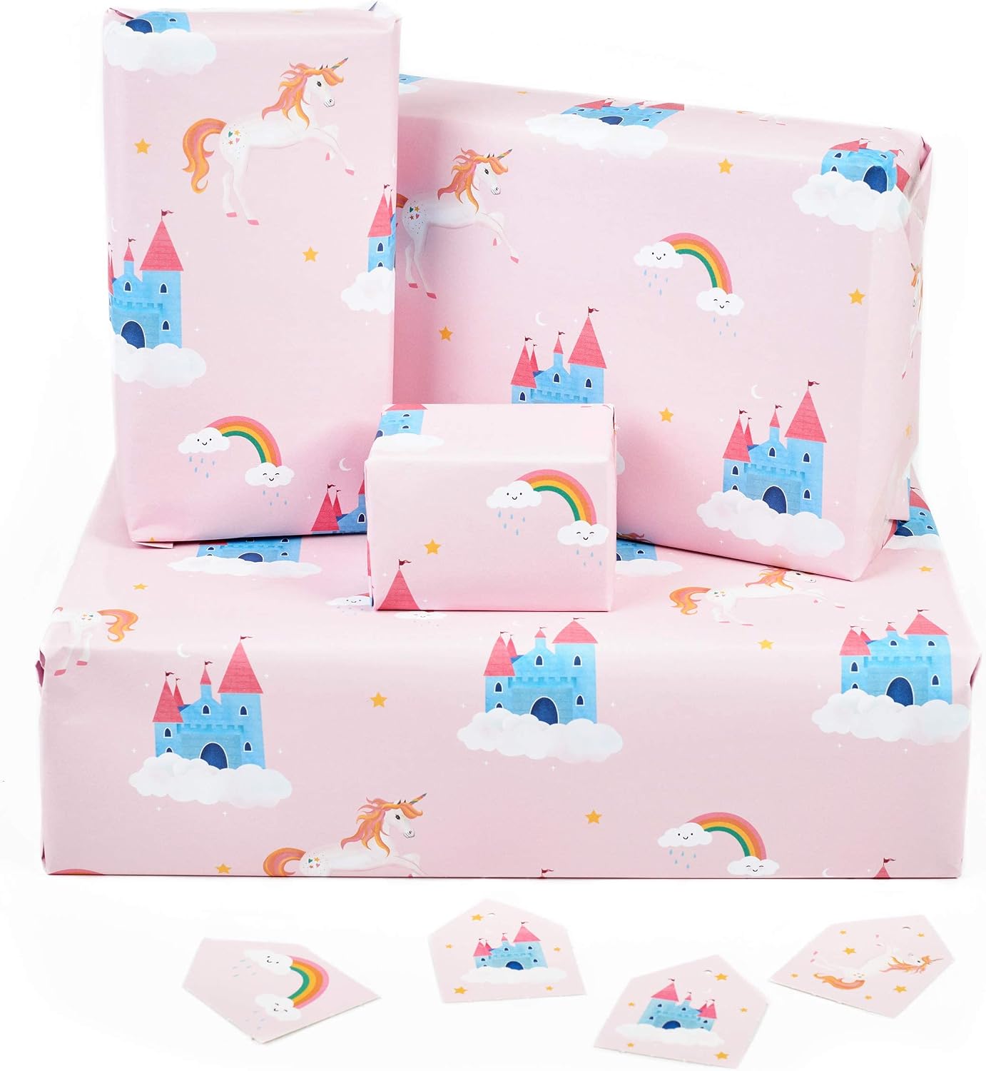 CENTRAL 23 Birthday Wrapping Paper - (x6) Pink Gift Wrap Sheets for Girls - Unicorn & Rainbow - New Baby - Magical Princess Giftwrap - Recyclable