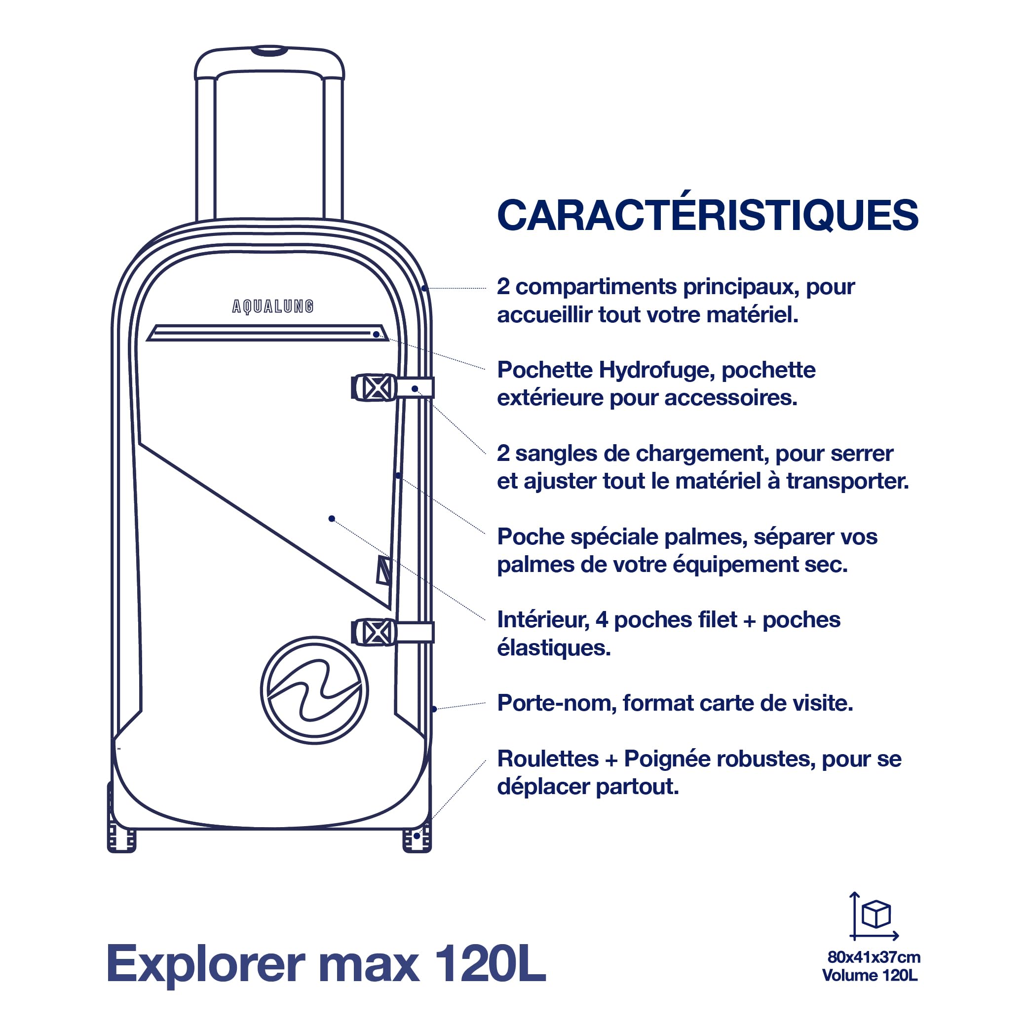 Aqualung Explorer - Reisetaschen für Tauchen von 45L bis 120L, Wasserdichtes PVC, mit Innenfächern, Teleskopgriff und Robusten Rollen, Ideal für Ihre Unterwasserabenteuer