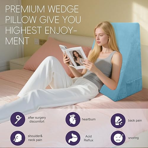 Miniatura 2 de Almohada de cuña de espuma viscoelástica de alta calidad (10 x 24 x 24 pulgadas), alivio del reflujo ácido y dolor de espalda, diseño de inclinación