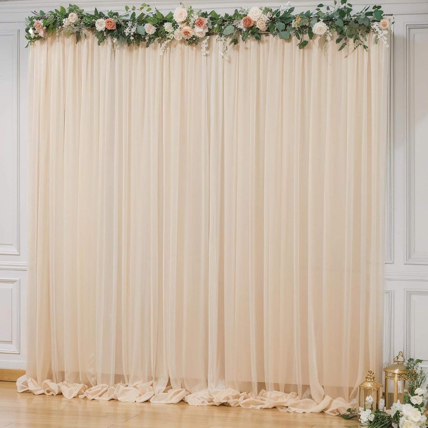 Filloxy 2pcs Backdrop Decoration Net Tulle Large Size, Nylon Made, Reusable, Soft, Wrinkled Free, 8 x 5 ft Each, Cabana Tent Party Decoration Items for Birthday, Anniversary (CREAME)-image-30