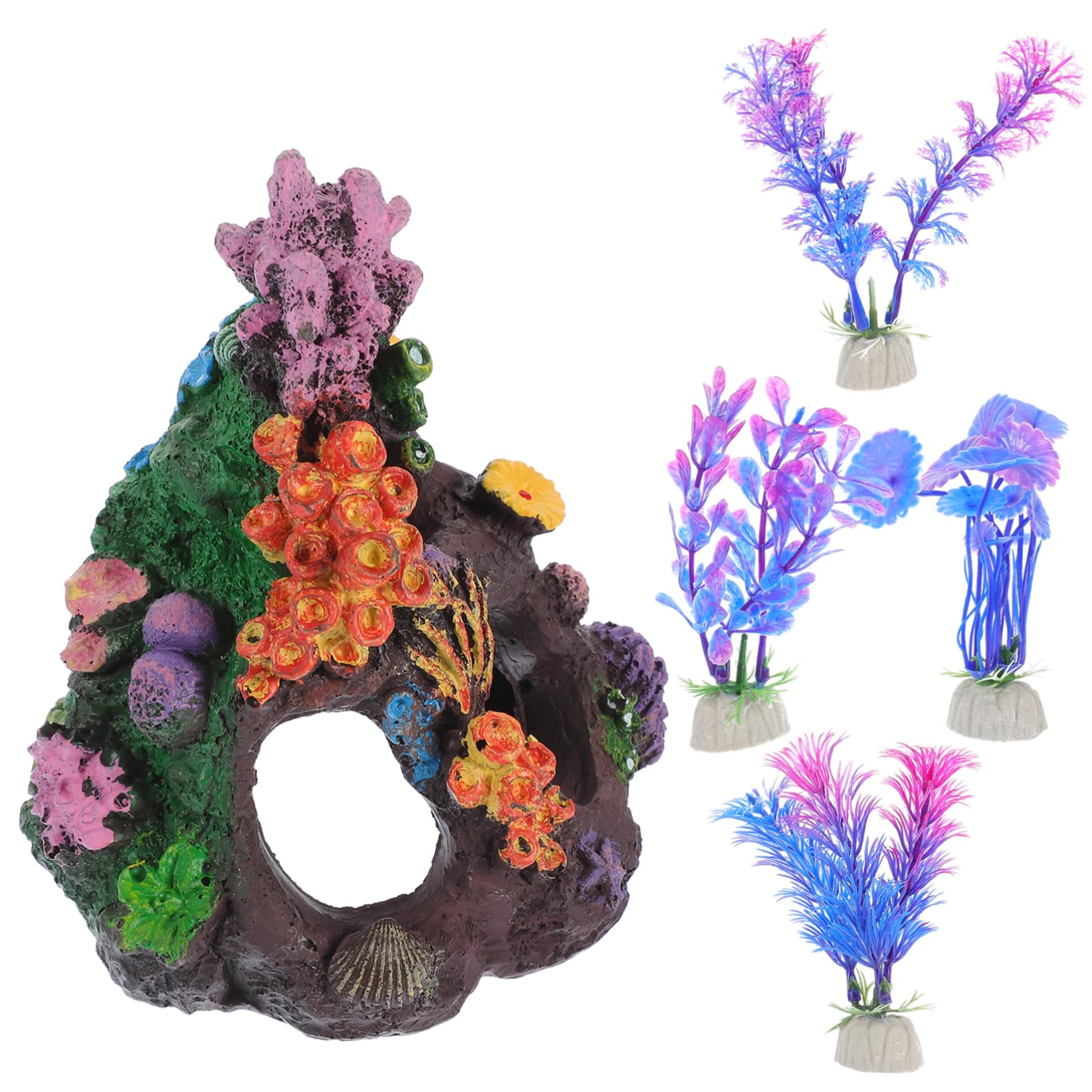 POPETPOP 4 Juegos Acuario Plantas Acuaticas Decoracion Adornos Pecera Decoración De Coral De Imitación Decoraciones De Peceras Planta Artificial Casera El Plastico 5 Piezas * 4