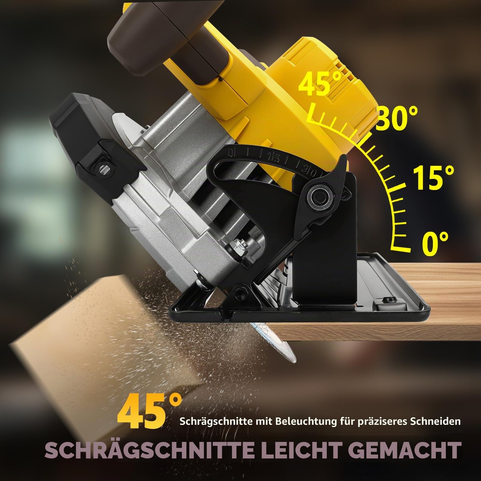 Kabellose Kreissäge kompatibel mit Dewalt 18/20 V Akku, elektrische Kreissäge mit 2 Klingen, 5000 U/min, Fasen 0-45°, zum Schneiden von Holz, Fliesen, Metall, Kunststoff