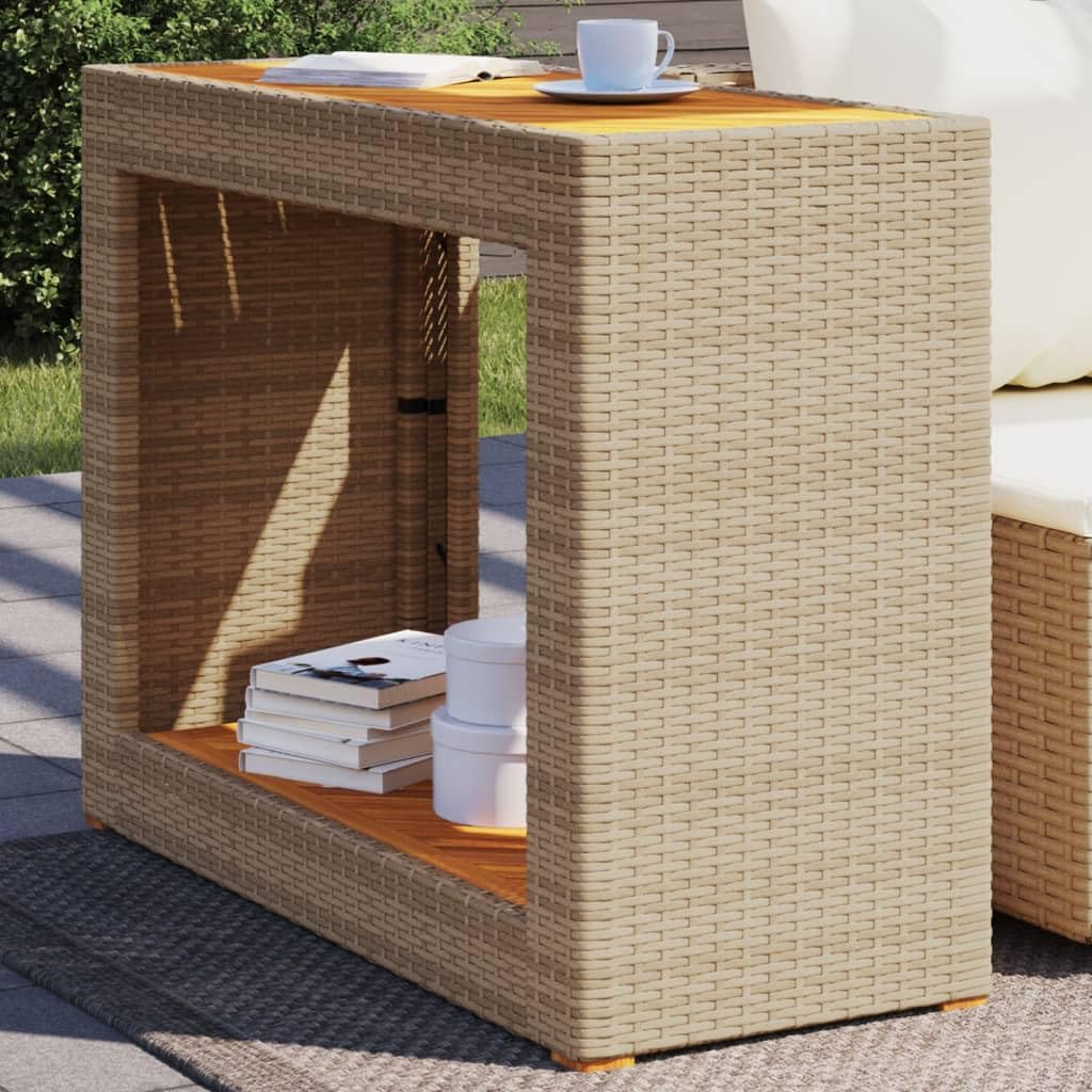 SXZenSpace 100 x 40 75 cm Garden Coffee Table PE Rattan Beige Acacia Wood Top Robust Frame Easy Clean for Patio Balcony Outdoor Living